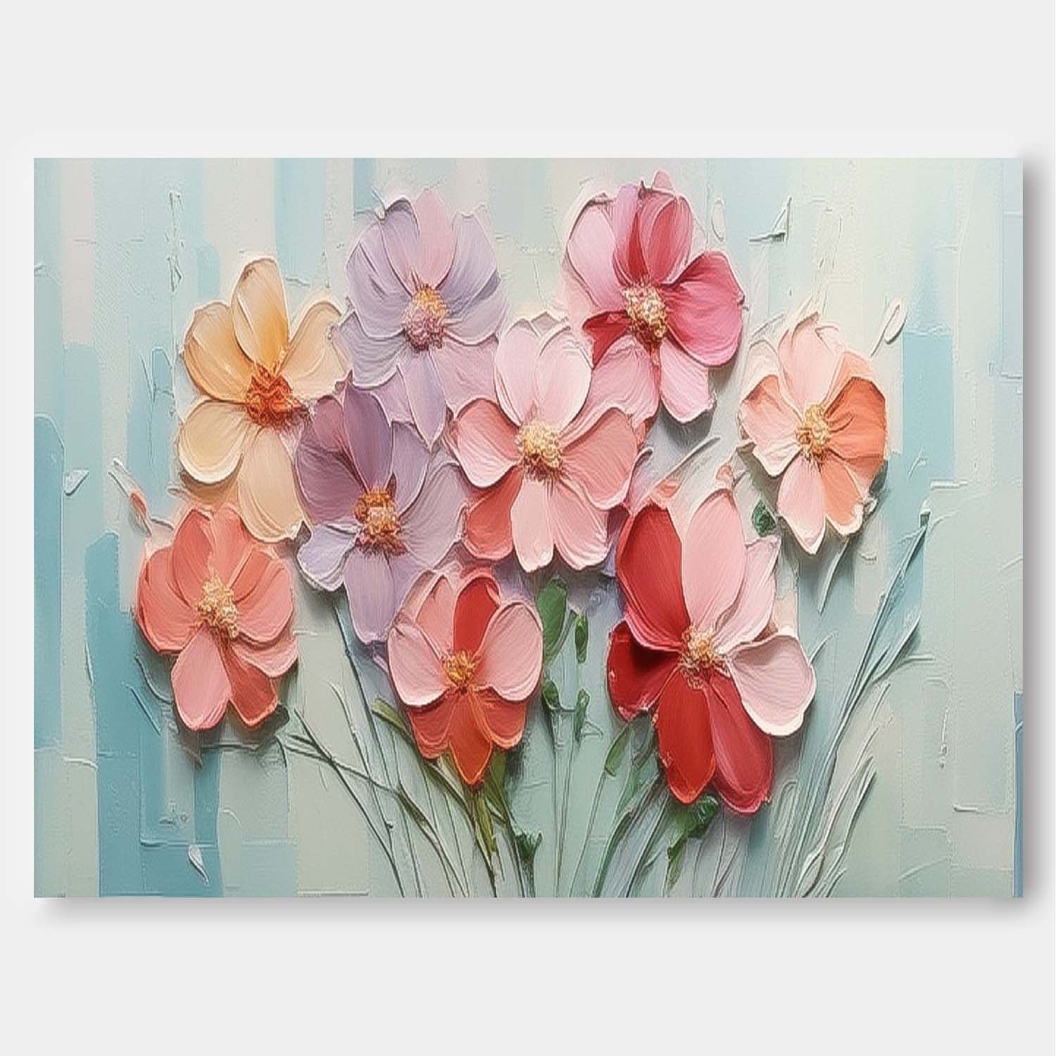 Large Textured Floral Acrylic Painting Spring Flowers Drawing Modern Original Framed Floral Wall Art