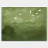Large Green Wall Art Abstract Oil Painting Original Minimalist Wild Geese Abstract Spring Artwork