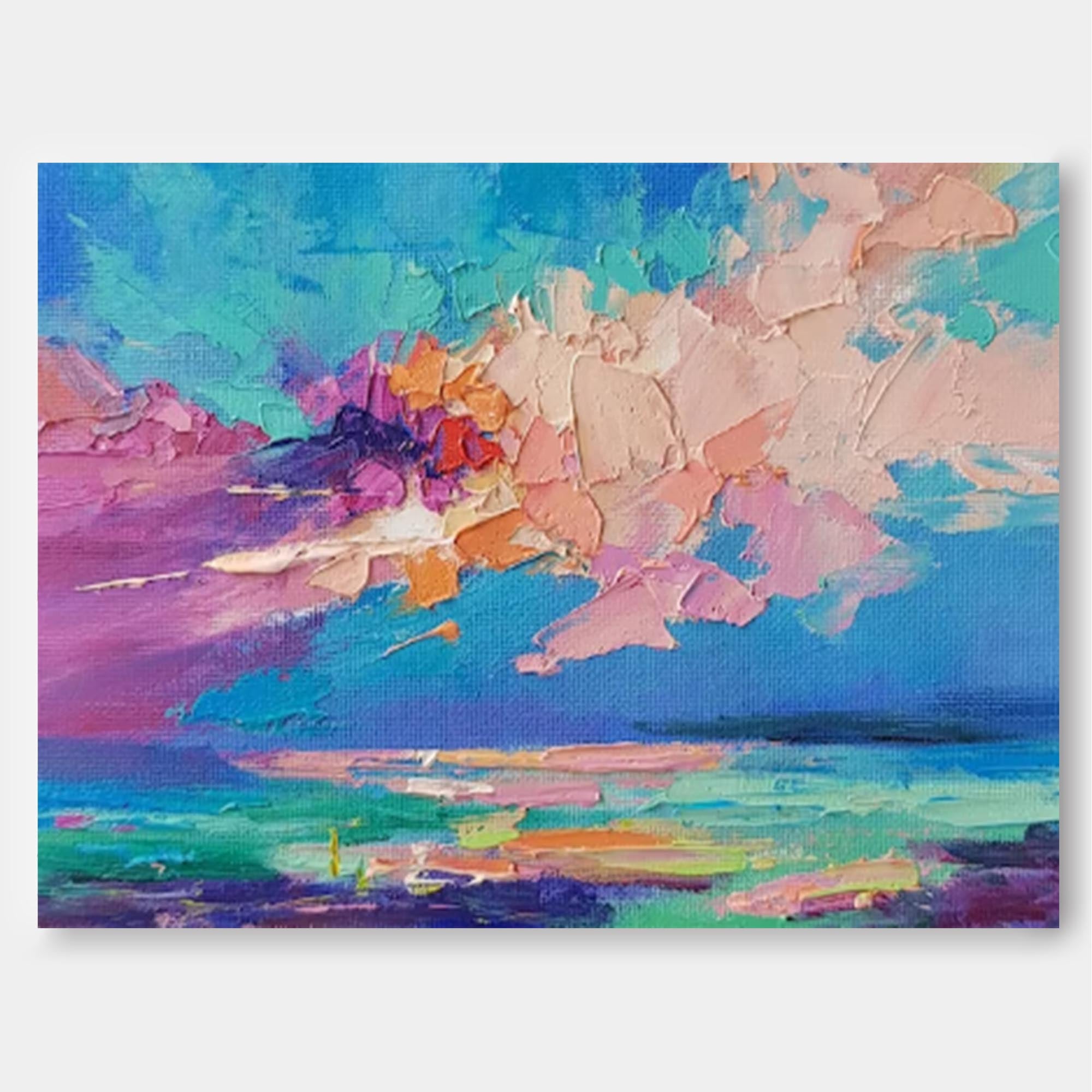 Colorful Sunset Oil Painting Original Wall Art Abstract Landscape Painting Living Room Decor