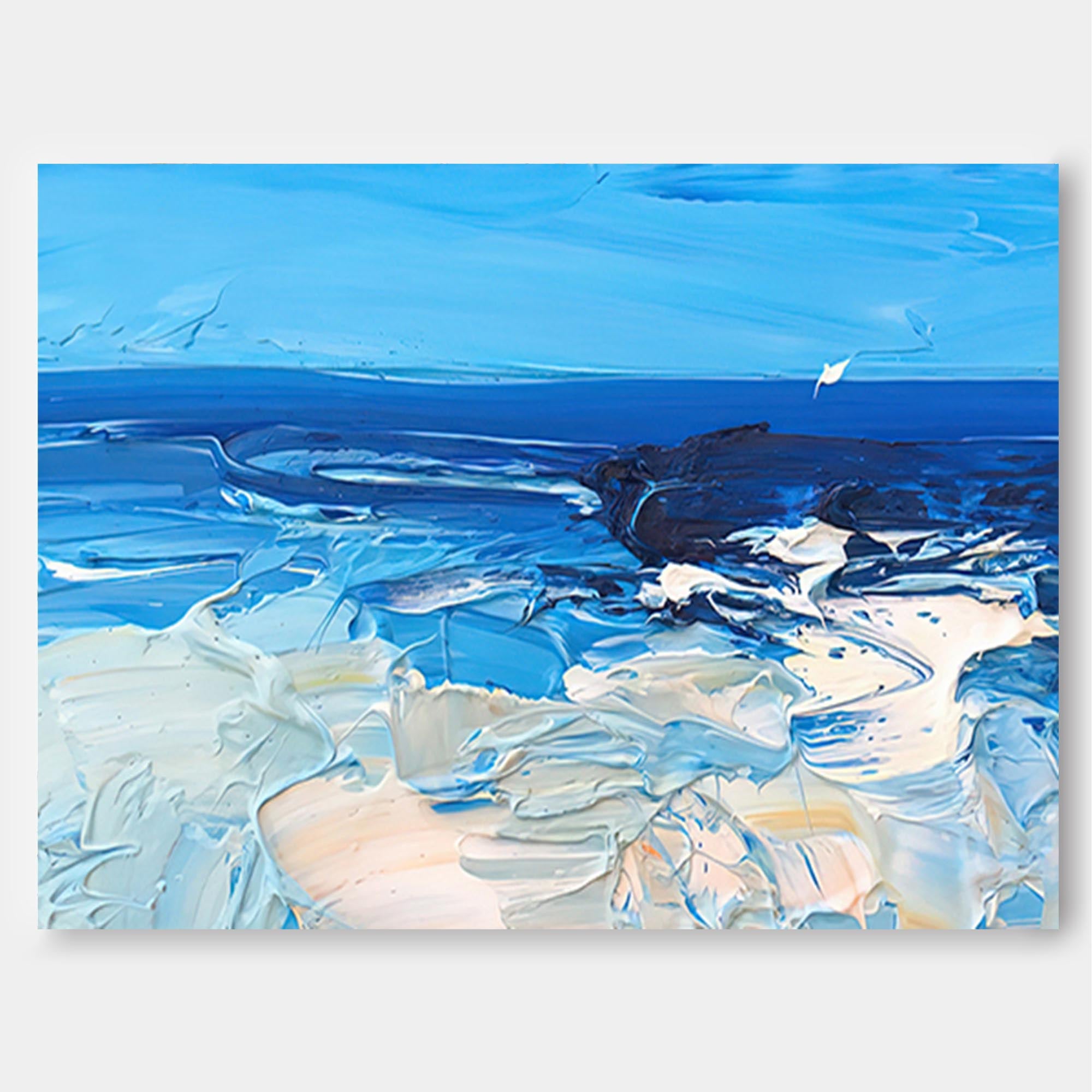 Blue Texture Ocean Abstract Oil Painting Large Ocean Beach Original Painting Ocean Canvas Wall Art Living Room Decor