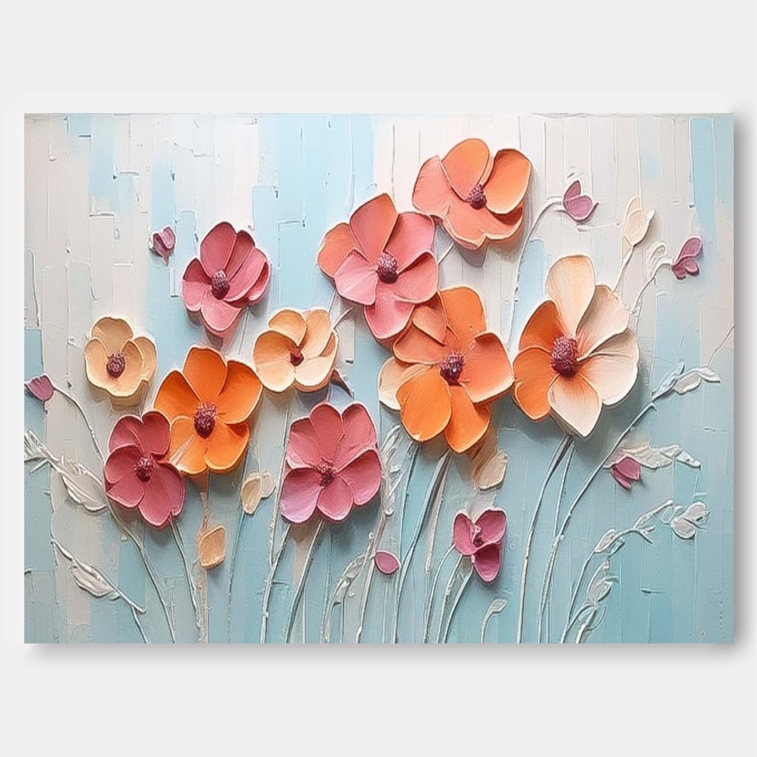 Spring Flowers Drawing Large Textured Floral Acrylic Painting Modern Original Framed Floral Wall Art