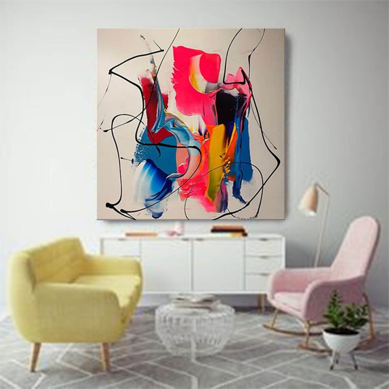 Graffiti Wall Art Colorful Painting On Canvas Pink Wall Art Modern Hand Painted Art Interior Decoration Painting