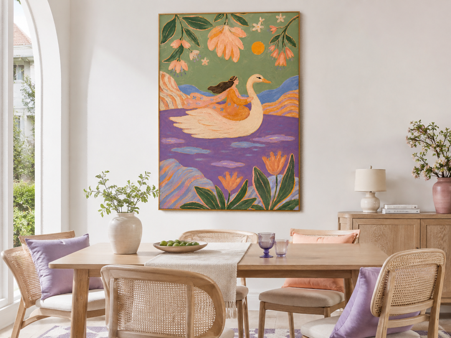 Art Deco Inspired Dreamy Landscape Canvas Art With Purple And Orange Tones