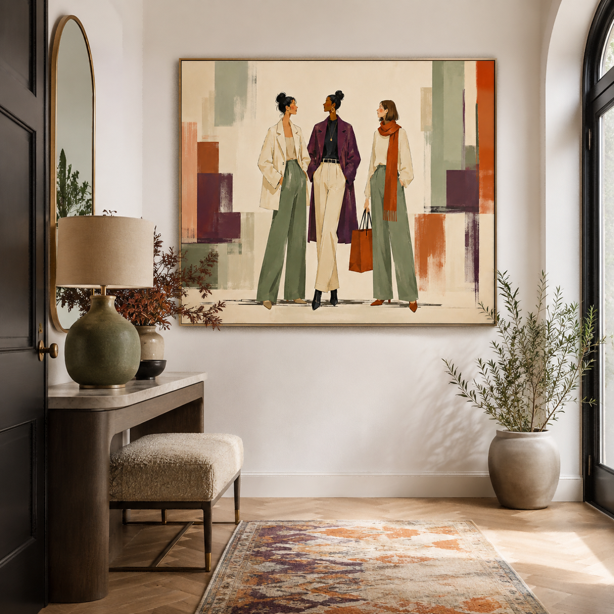 Modern Fashion Art Painting Of Elegant Women In Geometric Style For Living Room Decor