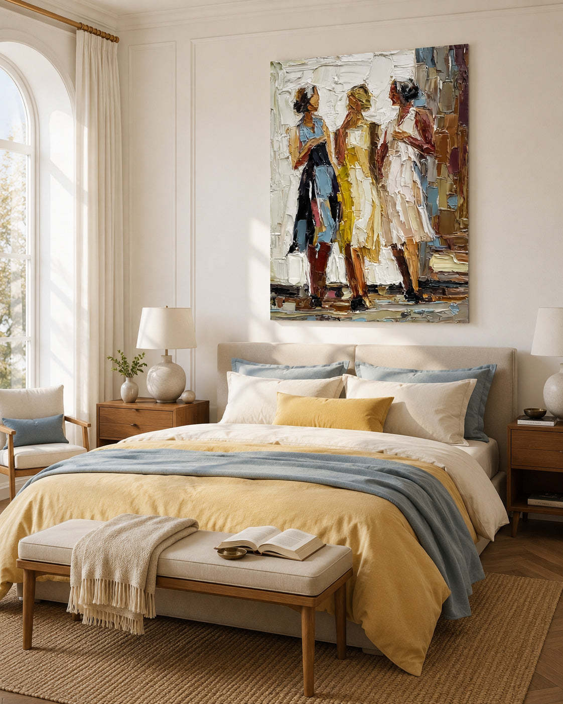 Textured Women Painting With Bold Palette Knife Strokes For Modern Living Room Wall Decor