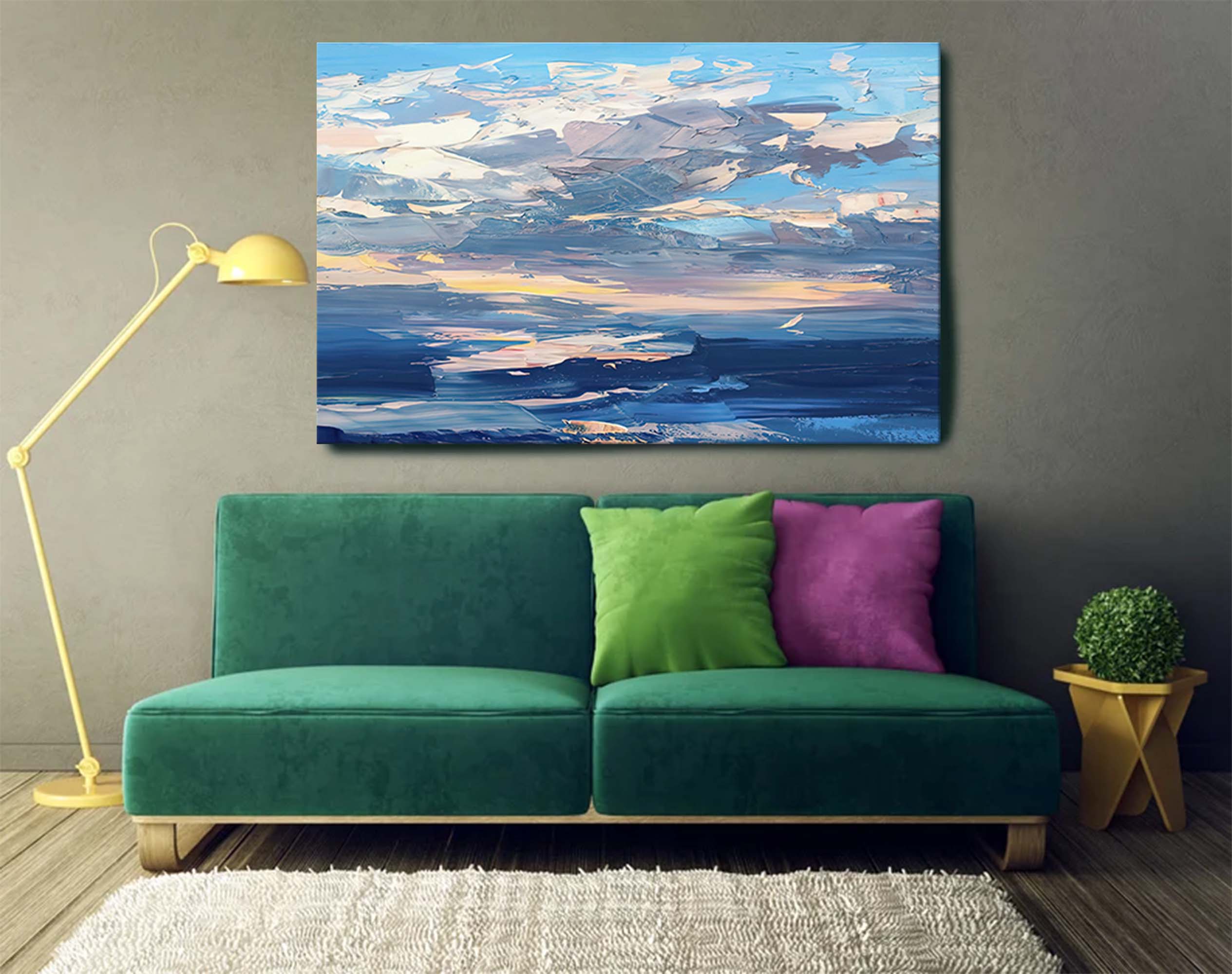 Clouds Oil Painting on Canvas Original Wall Art Abstract Blue Landscape Painting Home Decor