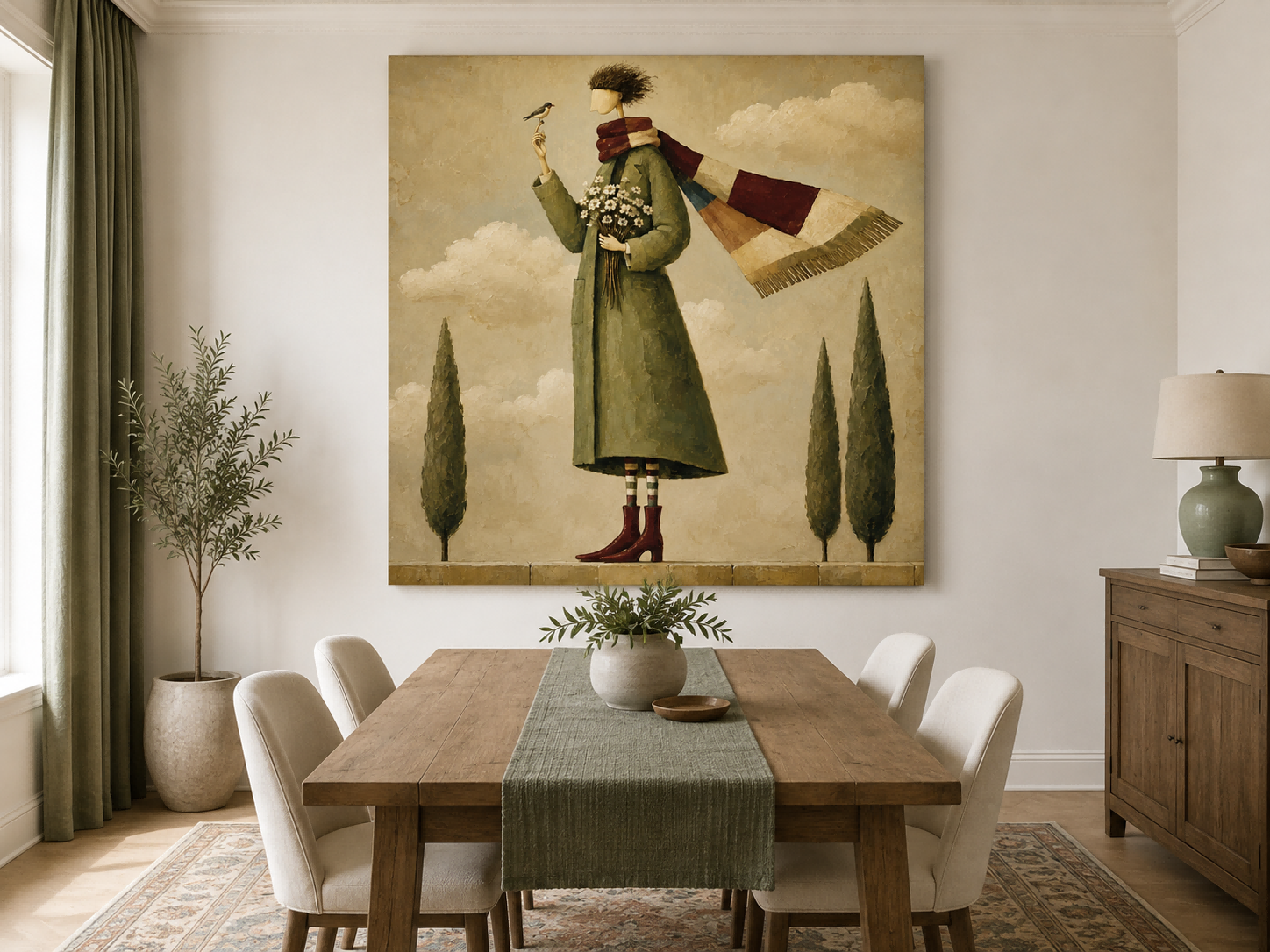 Art Deco Inspired Fantasy Painting Unique Handmade Wall Decor