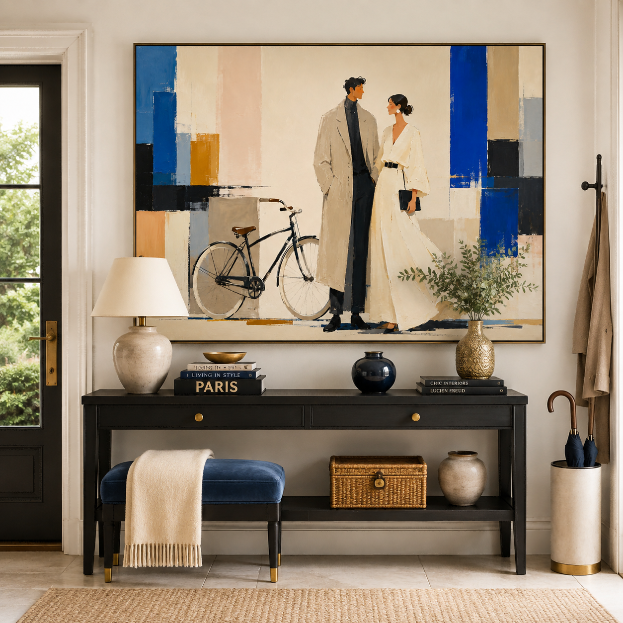 Chic Urban Couple Portrait In Abstract Style Premium Canvas Art For Home Office
