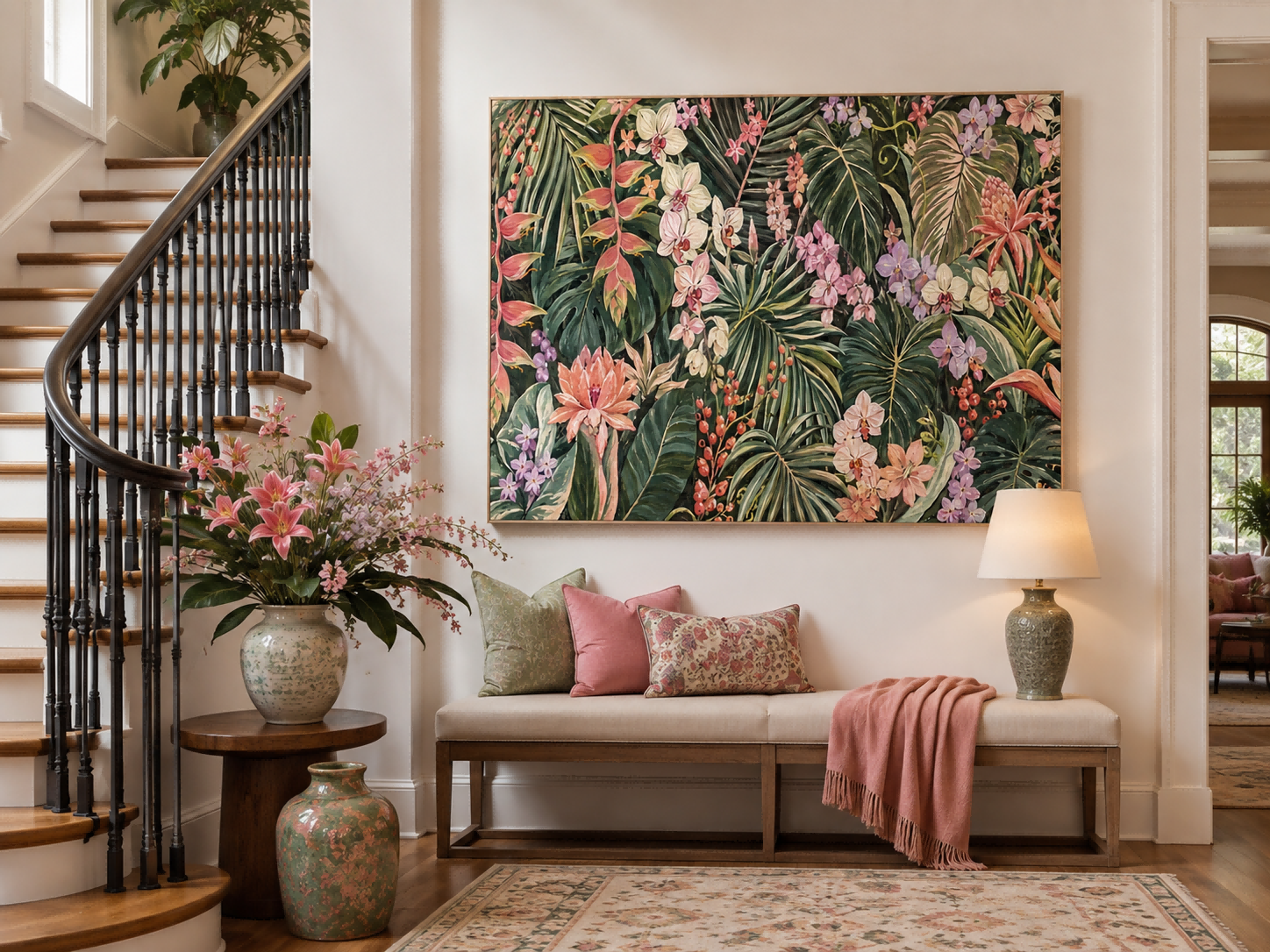 Exotic Botanical Illustration Canvas Art With Textured Brushstrokes For Home