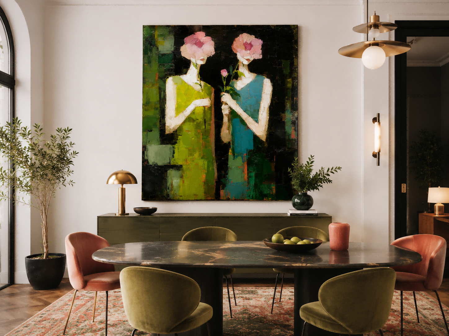 Vintage Floral Portrait Art With Expressive Brushwork For Chic Living Room Decor