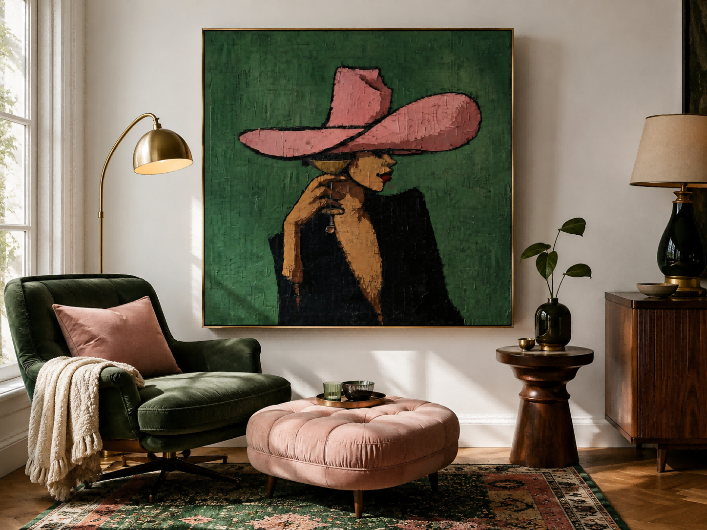 Square Lady Profile Side Face Painting Contemporary Art For Lounge And Hotel Lobby