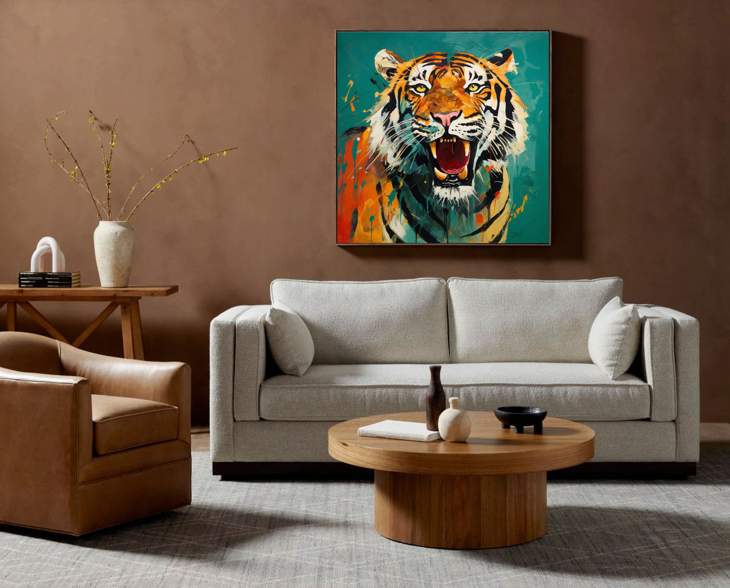 Modern Green Background Abstract Tiger Canvas Oil Painting Original Tiger Canvas Wall Art Large Animal Artwork Living Room Office