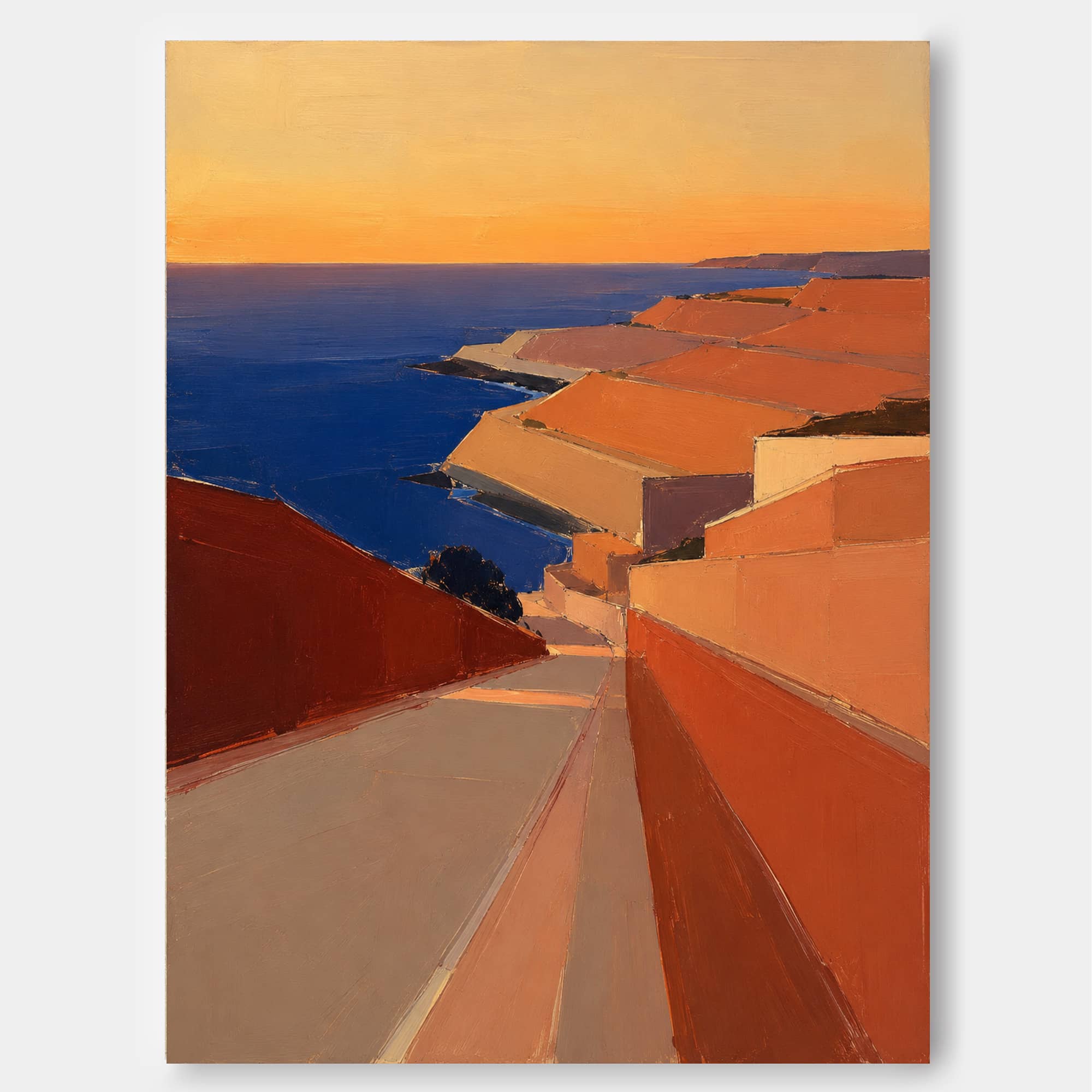 Contemporary Abstract Sea View Painting With Refined Texture For Luxury Interiors