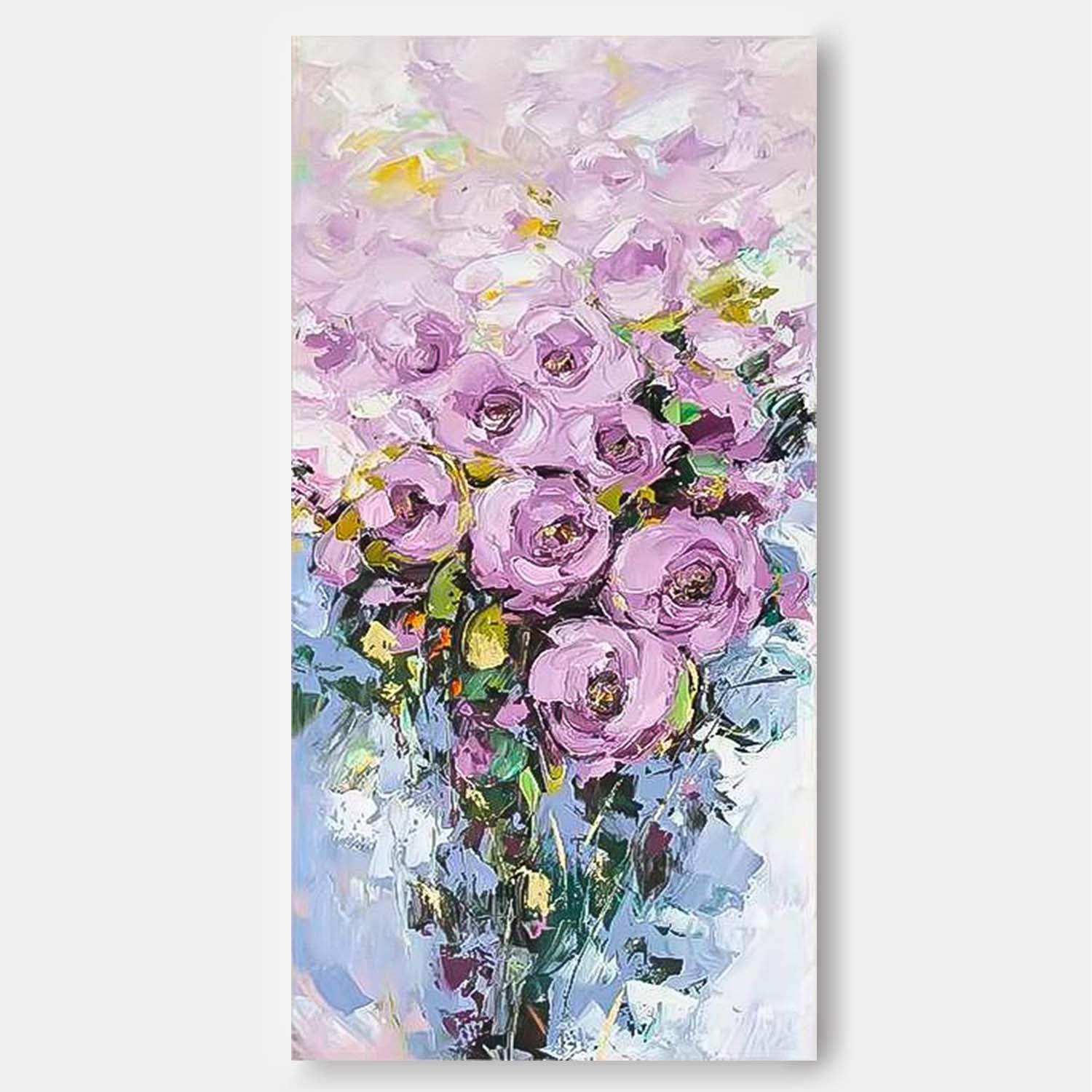 Vibrant Purple Long Version Large Abstract Oil Painting Original Rose Flower Wall Art Painting Home Decor