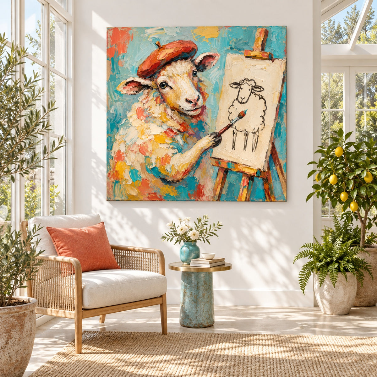 Textured Impasto Animal Art Colorful Cartoon Painting For Modern Home