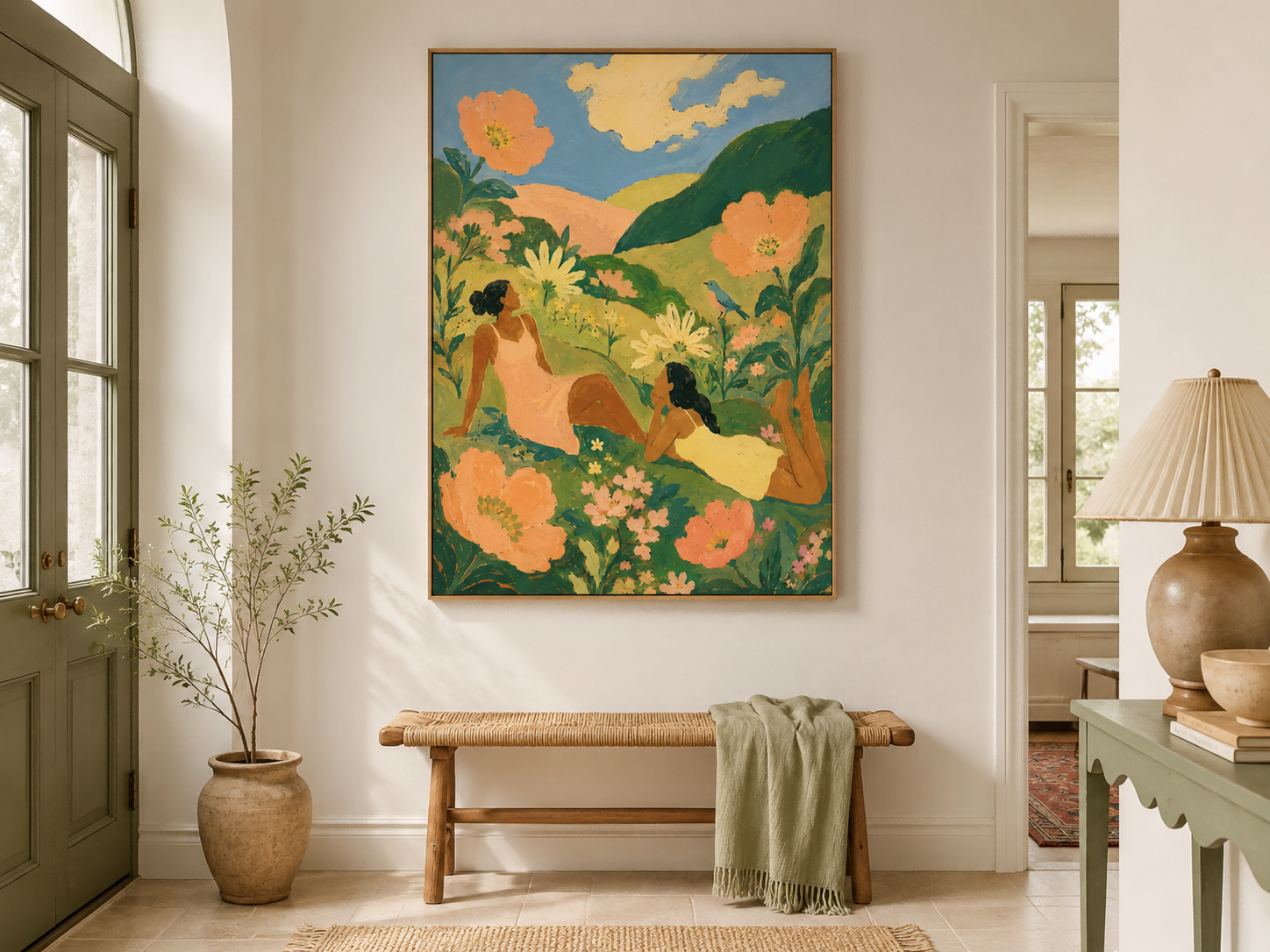 Women In Giant Flower Field Hand-Painted Canvas Art