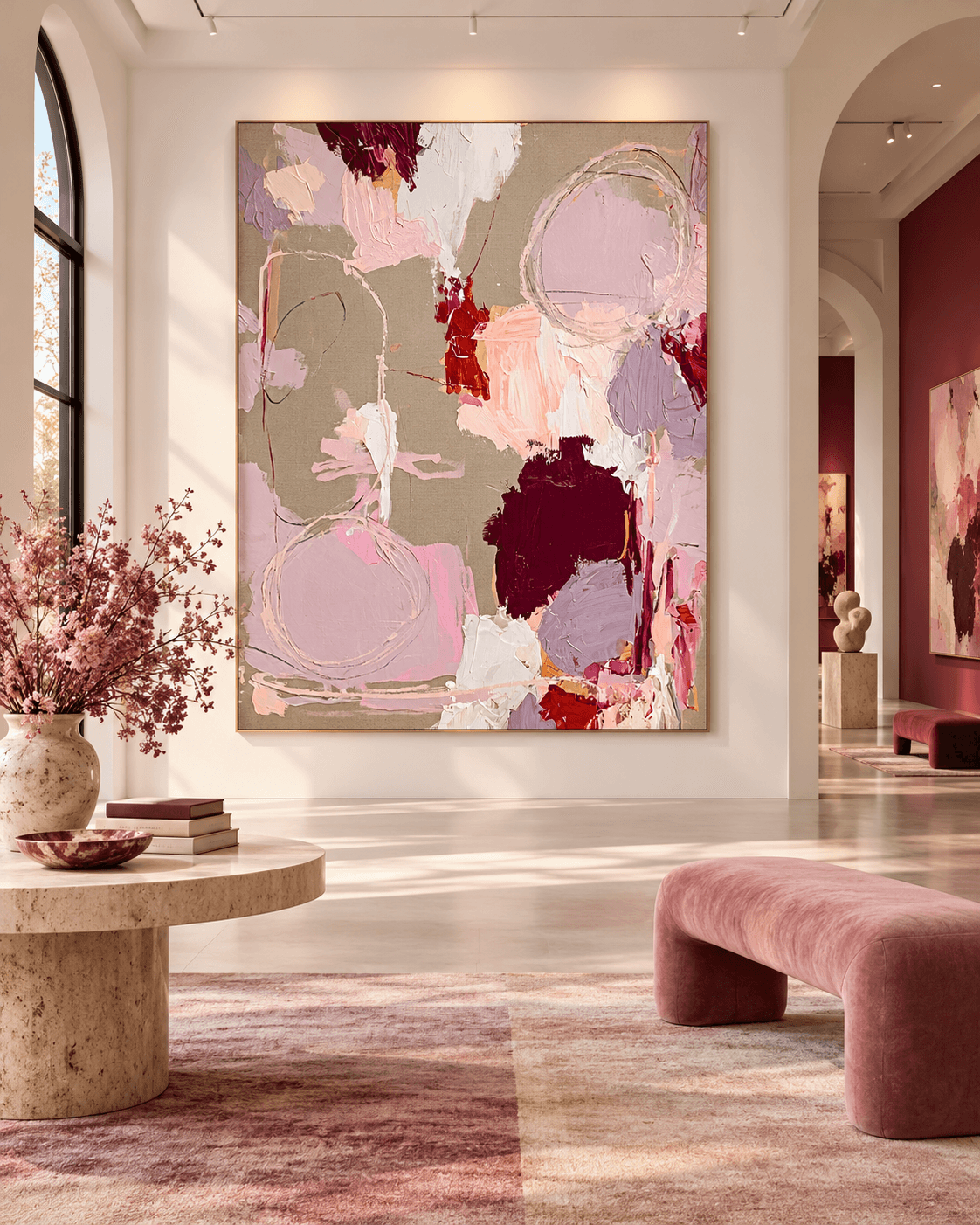 Textured Abstract Painting With Morandi Colors For Quiet Luxury Interiors