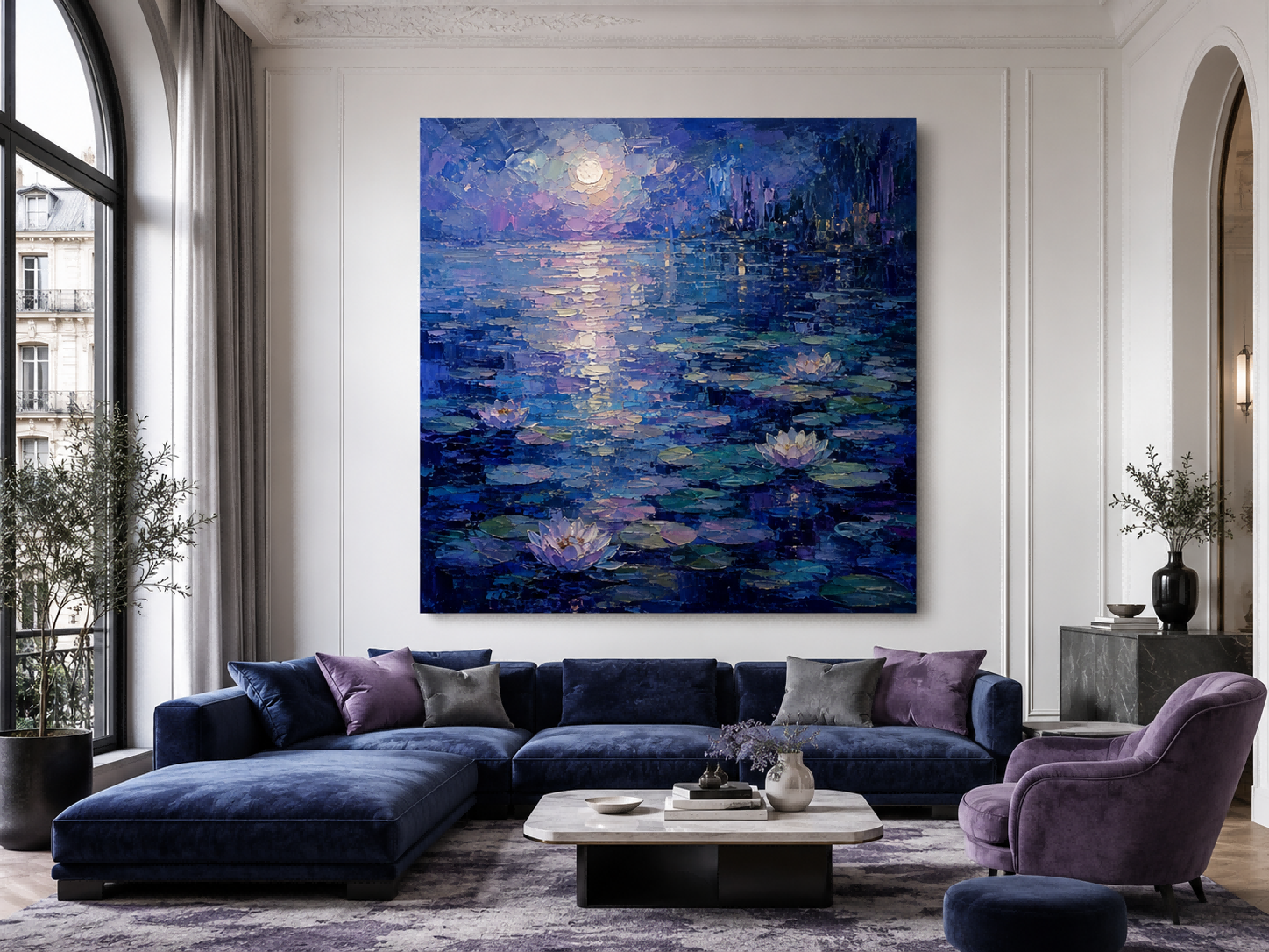 Impressionist Night Landscape Oil Painting With Heavy Texture And Moonlight
