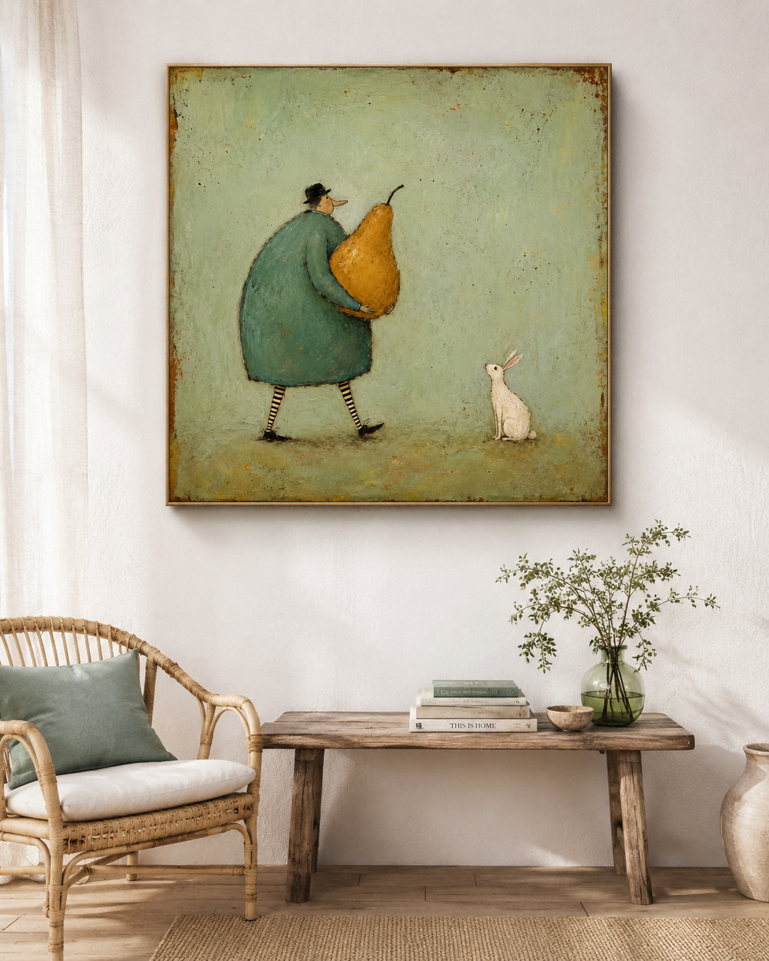 Whimsical Retro Illustration Original Canvas Painting Green Orange