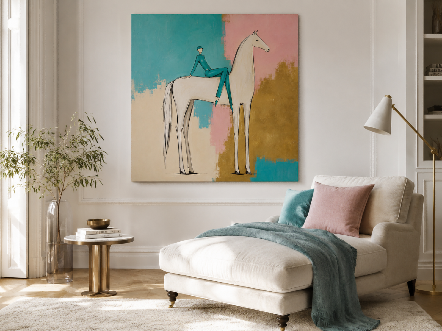 Abstract Equestrian Canvas Painting In Modern Pop Style With Vibrant Color Blocks