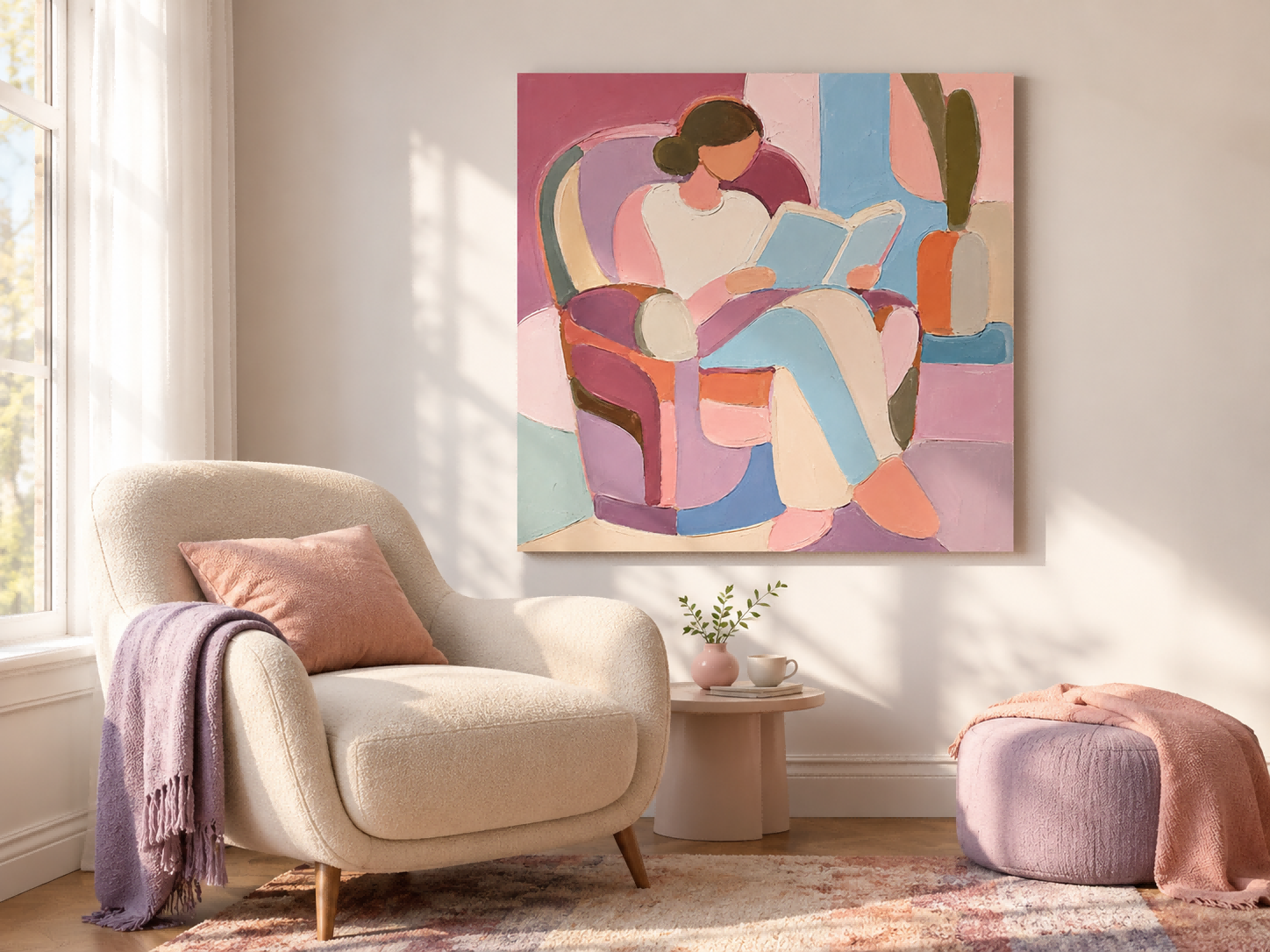 Abstract Colorful People Painting With Bold Blocks For Modern Living Room Decor