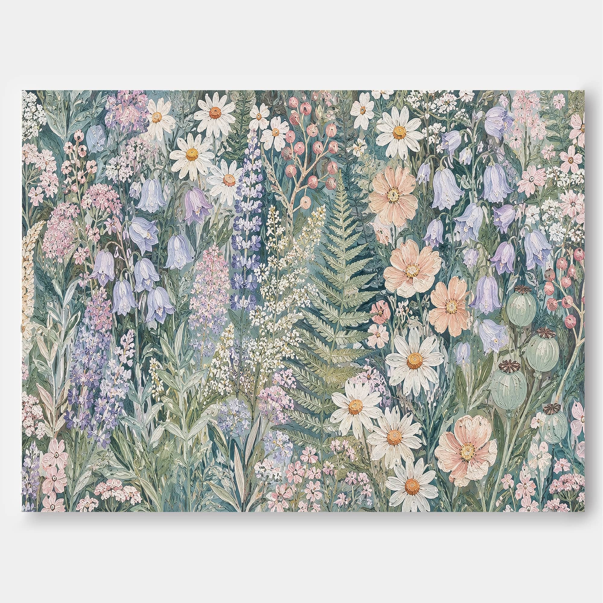 Textured Botanical Illustration Of Wildflowers And Greenery In Vintage Style