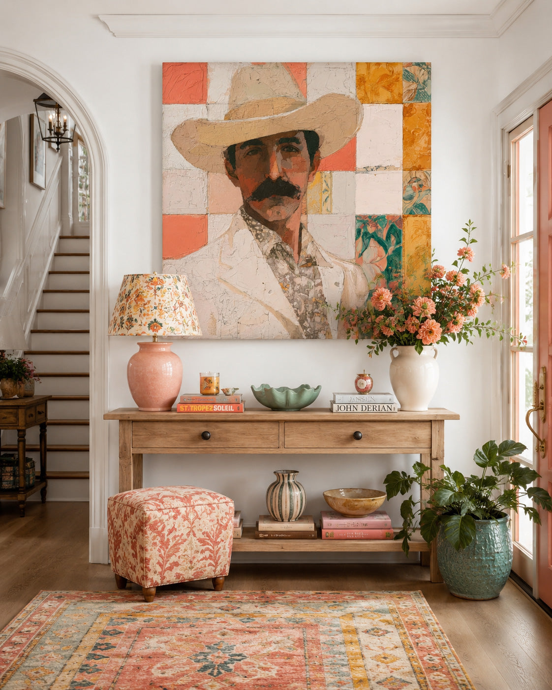 Modern Cowboy Portrait Art Geometric Abstract Painting For Living Room Decor