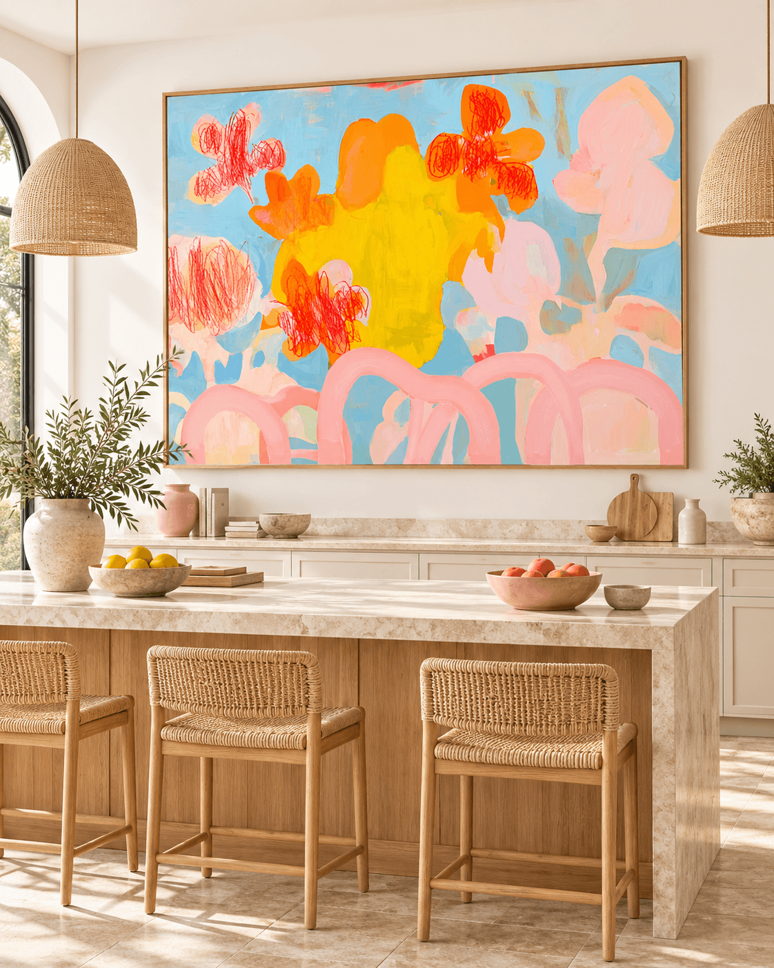 Scandinavian Abstract Oil Painting With Healing Pastel Tones And Expressive Texture