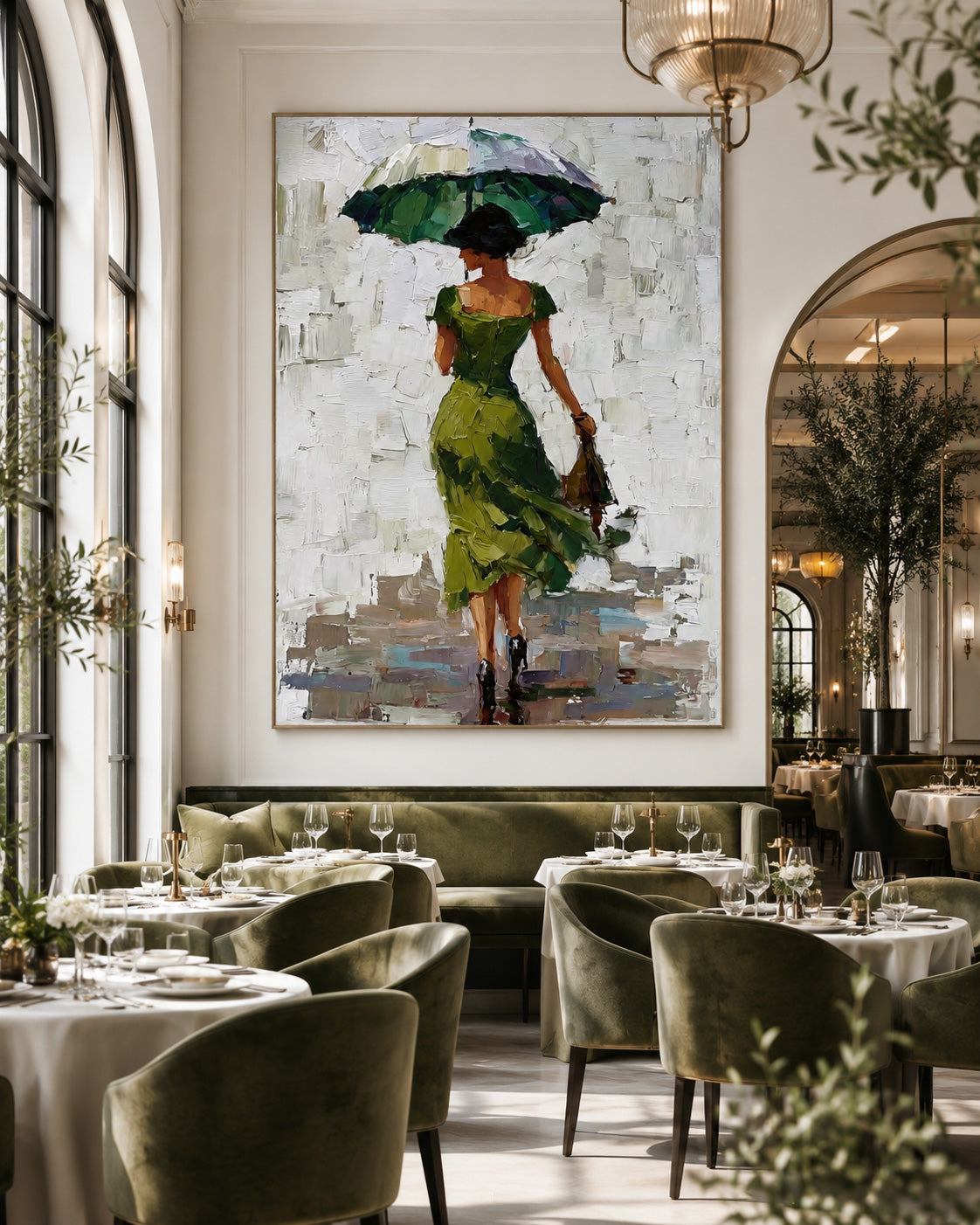 Impressionist Lady With Umbrella Textured Canvas Wall Art For Bedroom