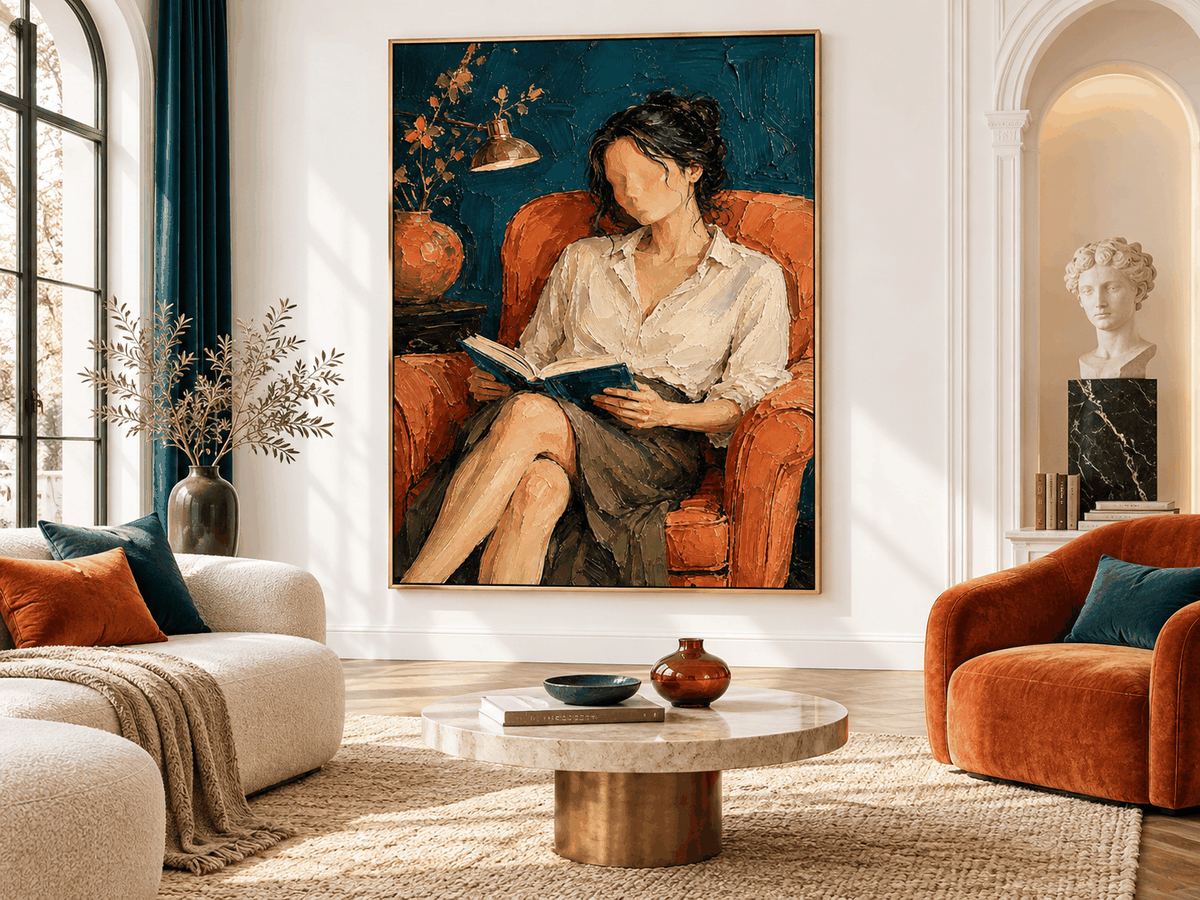 Modern Impressionist Textured Art Abstract Figure Painting Warm Tones