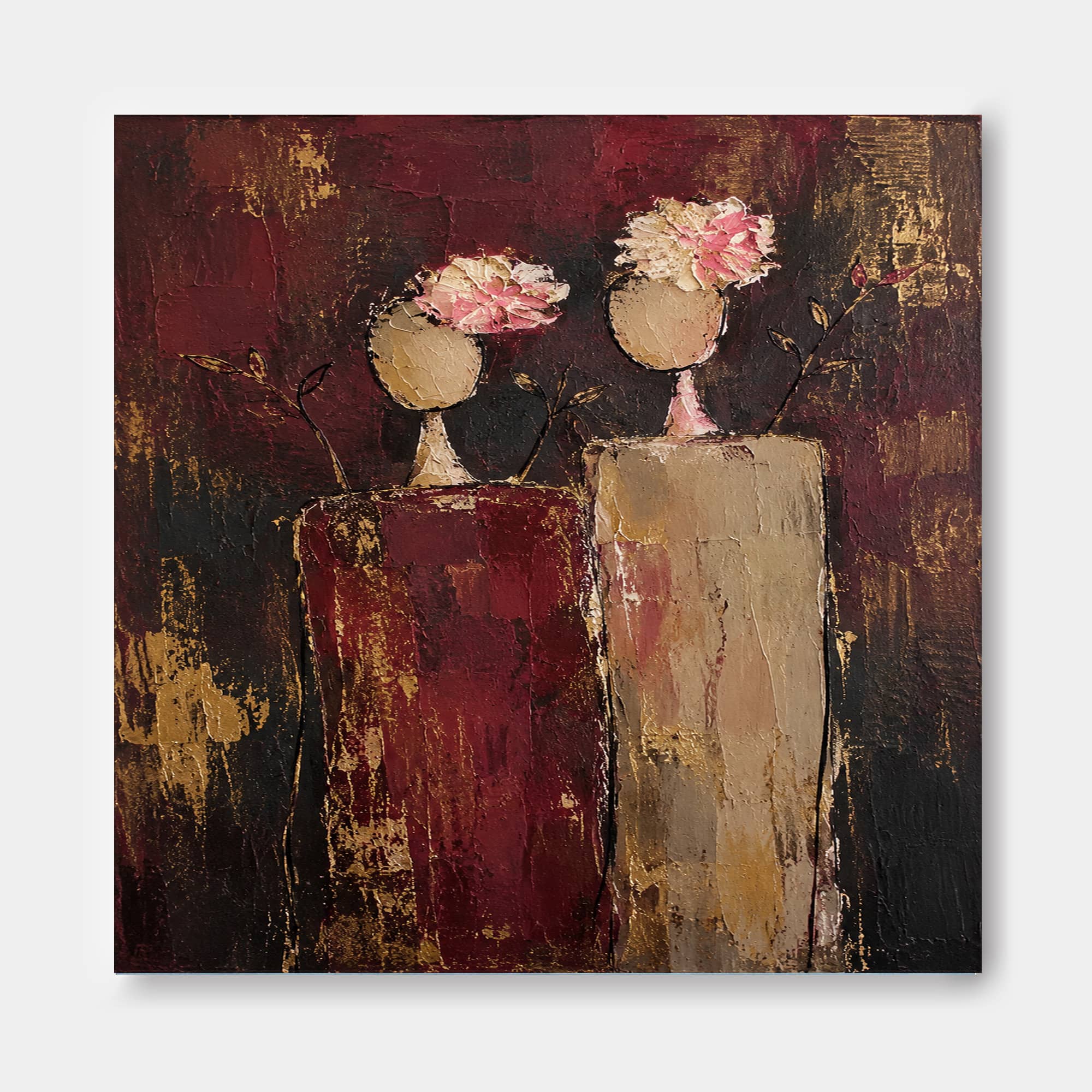 Modern Impasto Abstract Art With Gold Leaf Style Accents