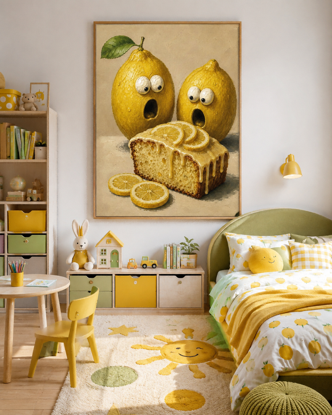 Unique Surreal Lemon Painting Original Food Art Gift Square Canvas Print For Housewarming Present