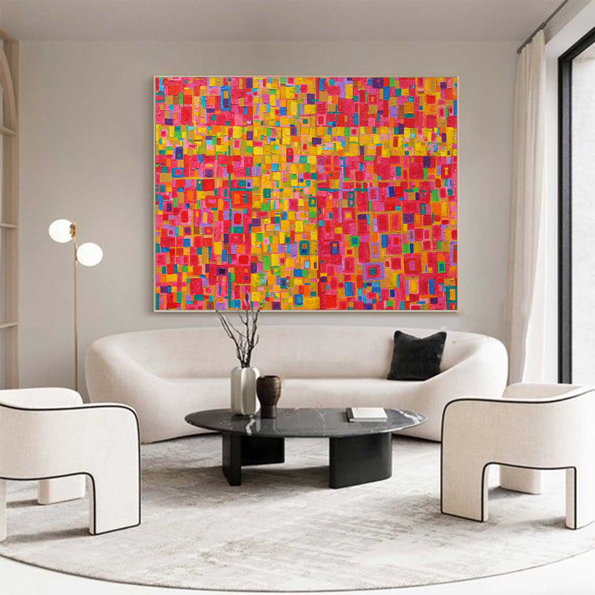 Modern Abstract Geometric Painting Bright Colorful Large Abstract Oil Painting Original Wall Art Home Decoration