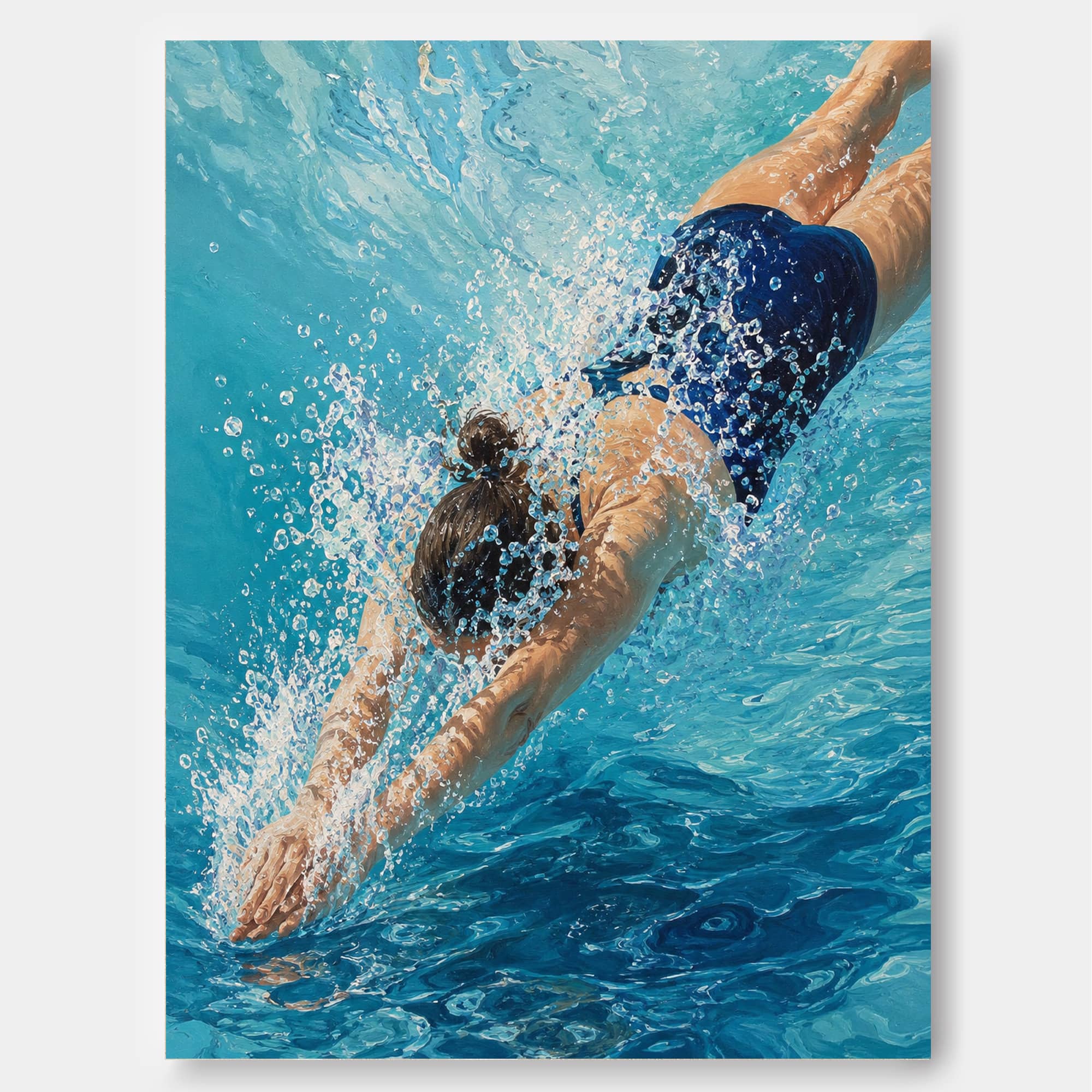 Impressionist Water Splash Art Blue Swimming Scene Canvas Print For Living Room