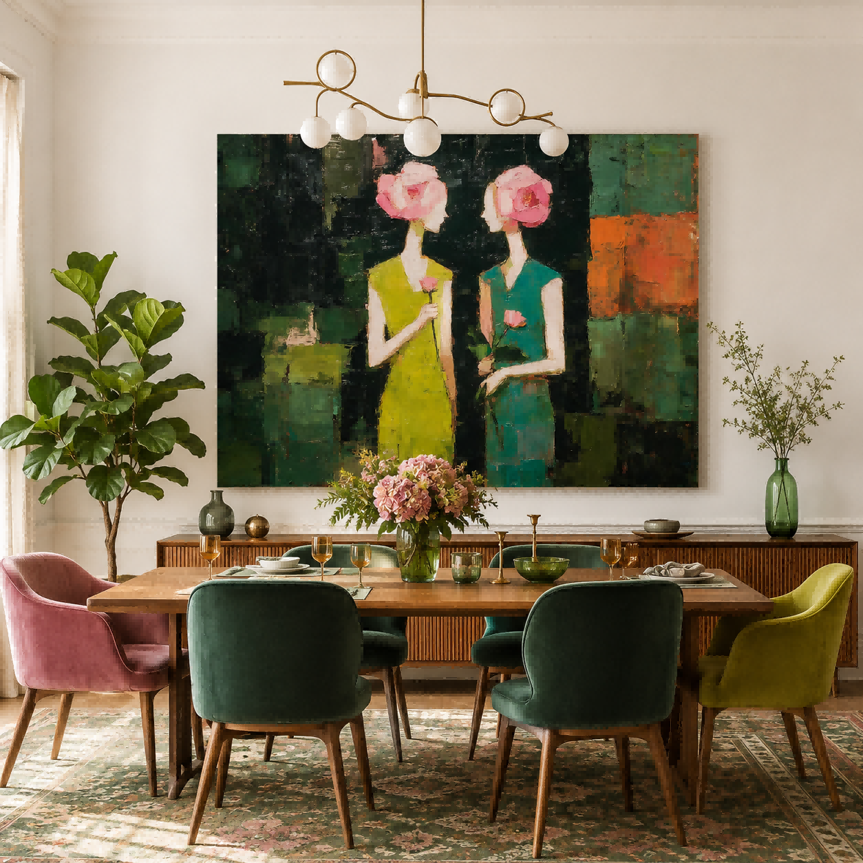 Vintage Floral Head Women Painting Abstract People Art For Living Room Decor