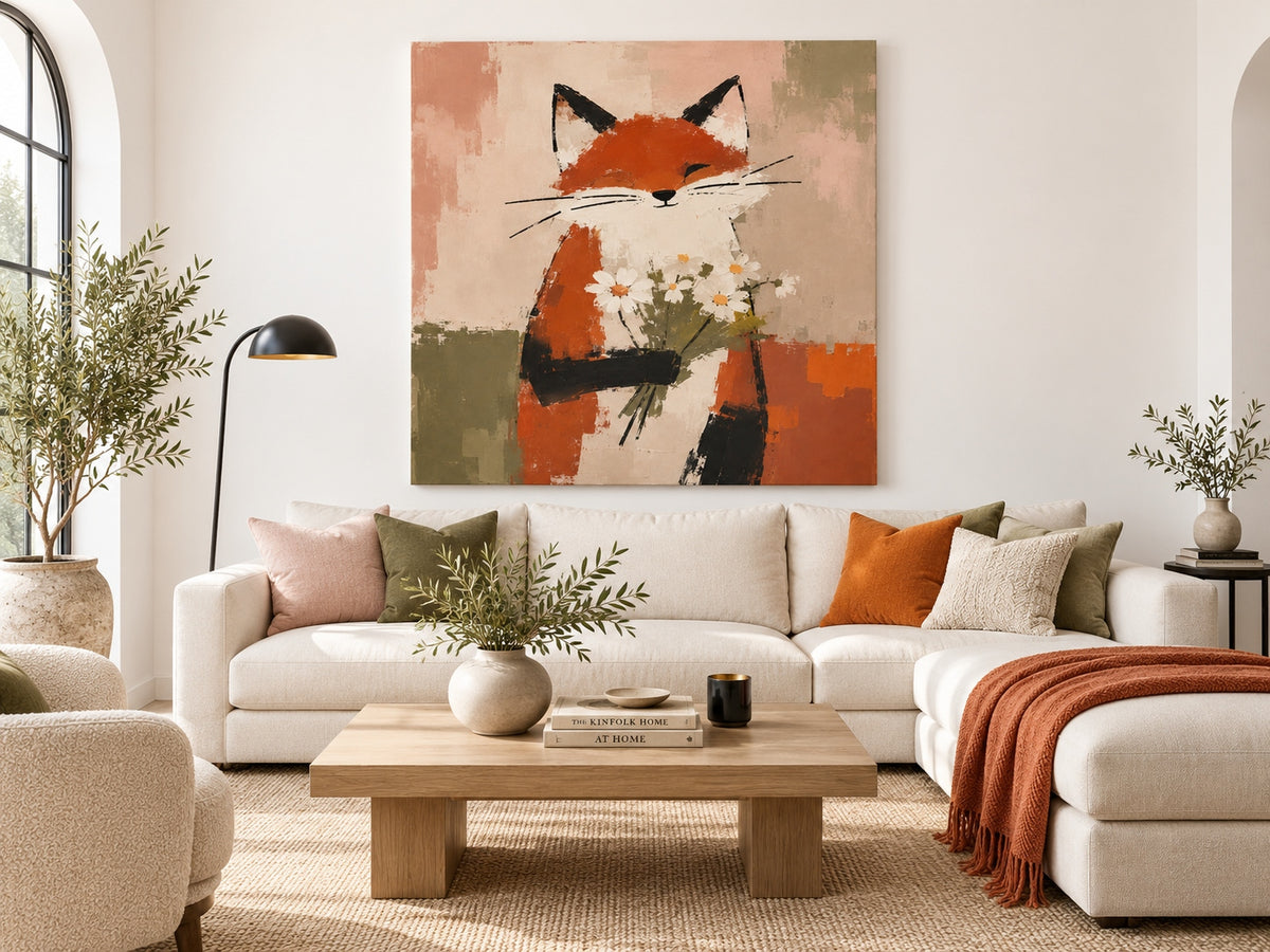 Minimalist Textured Fox Painting In Pastoral Style For Modern Homes