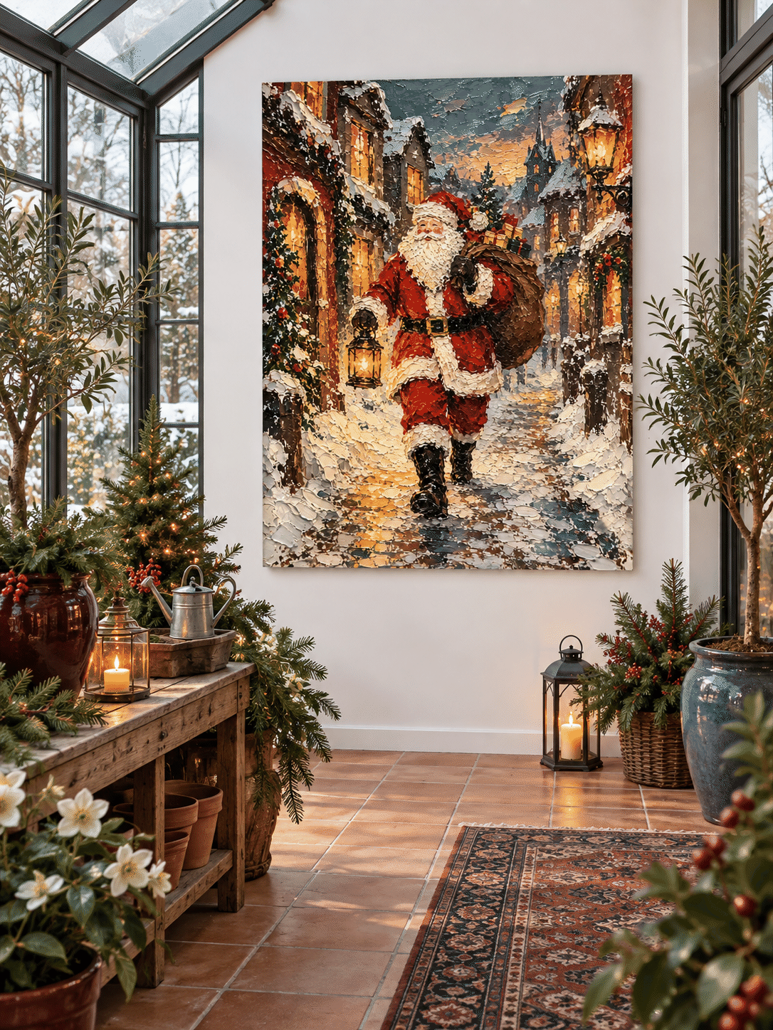 Textured Impressionist Christmas Painting With Nostalgic Holiday Vibe