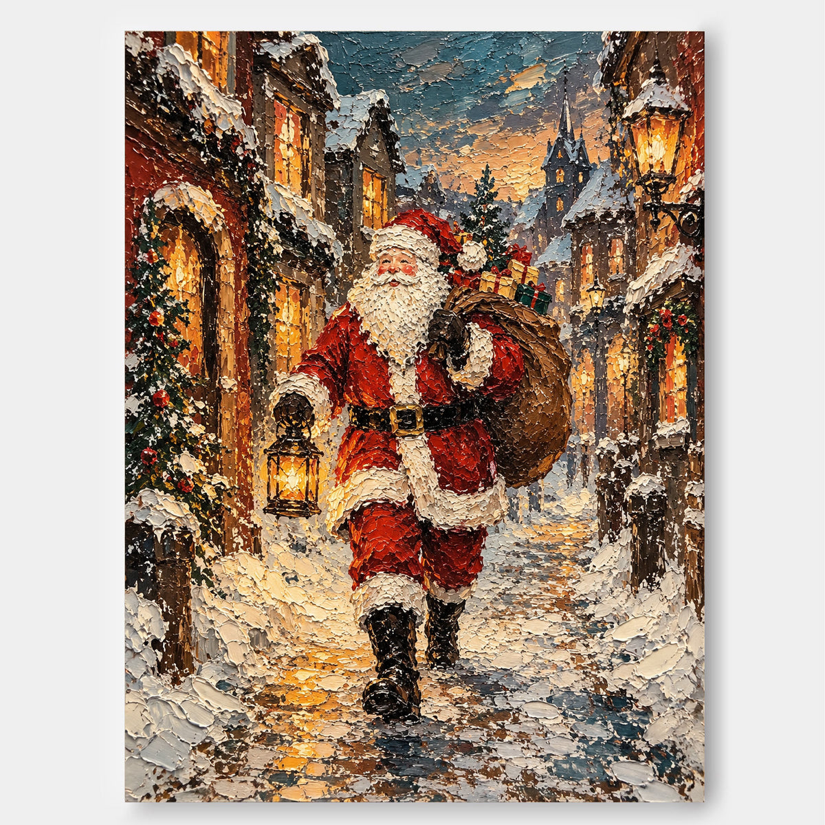 Textured Impressionist Christmas Painting With Nostalgic Holiday Vibe
