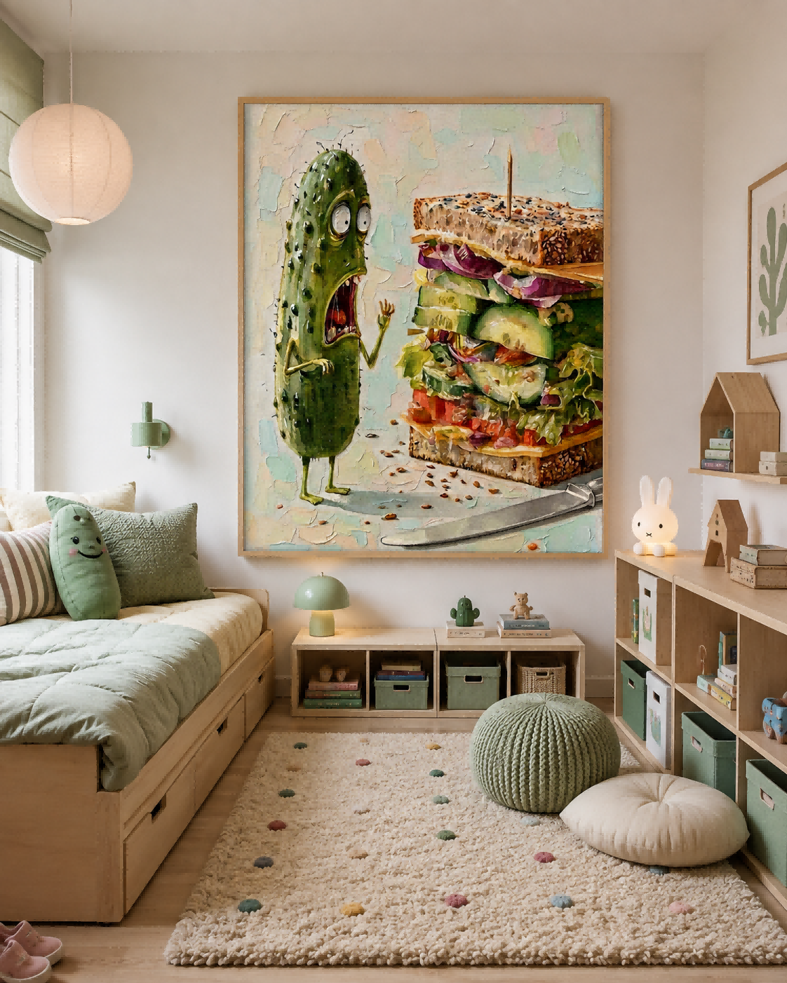 Funny Anthropomorphic Cucumber Art Painting Cute Character Painting For Playful Home Office Decoration