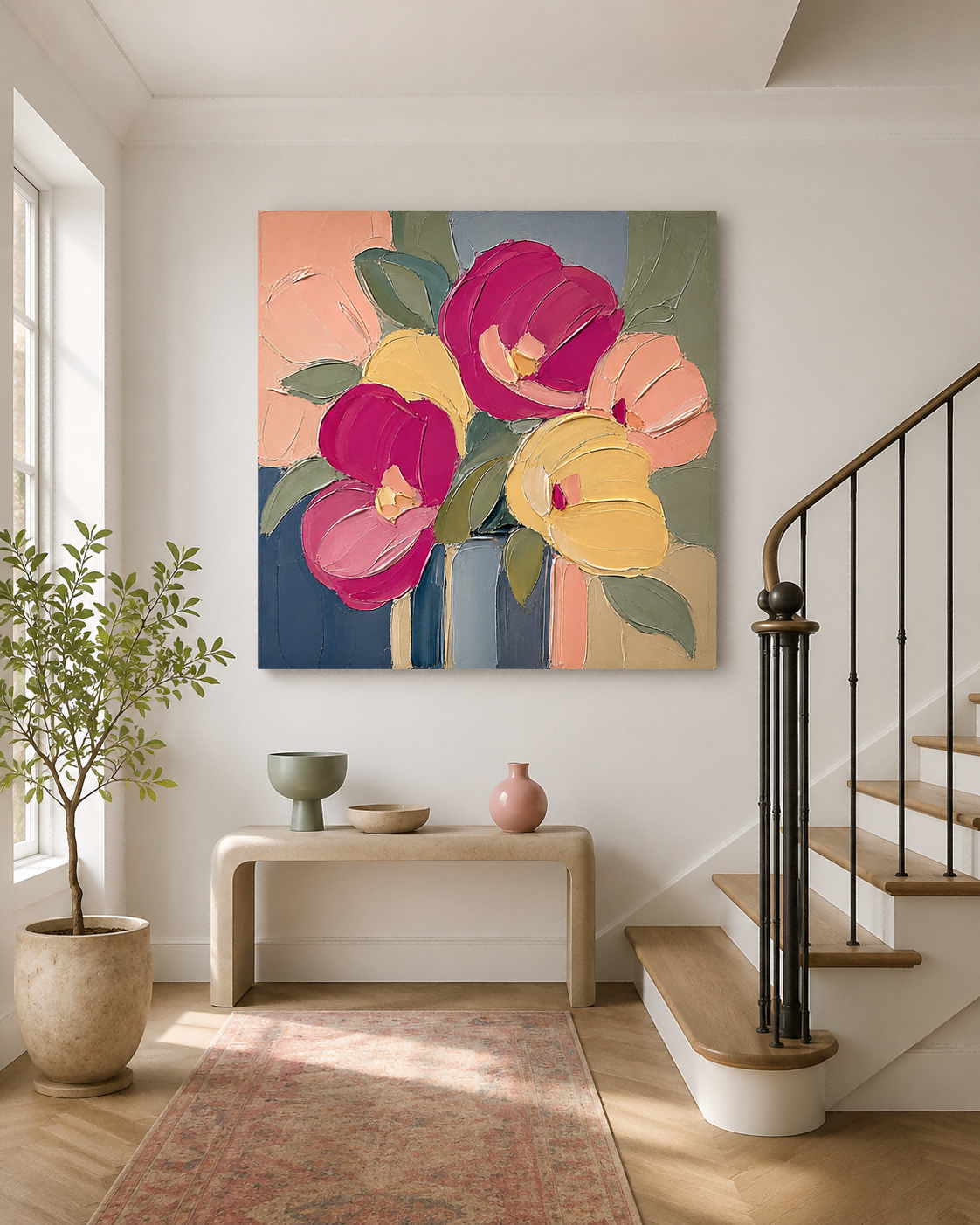Modern Impasto Floral Painting With Bold Colors And Textured Brushwork For Art Collectors