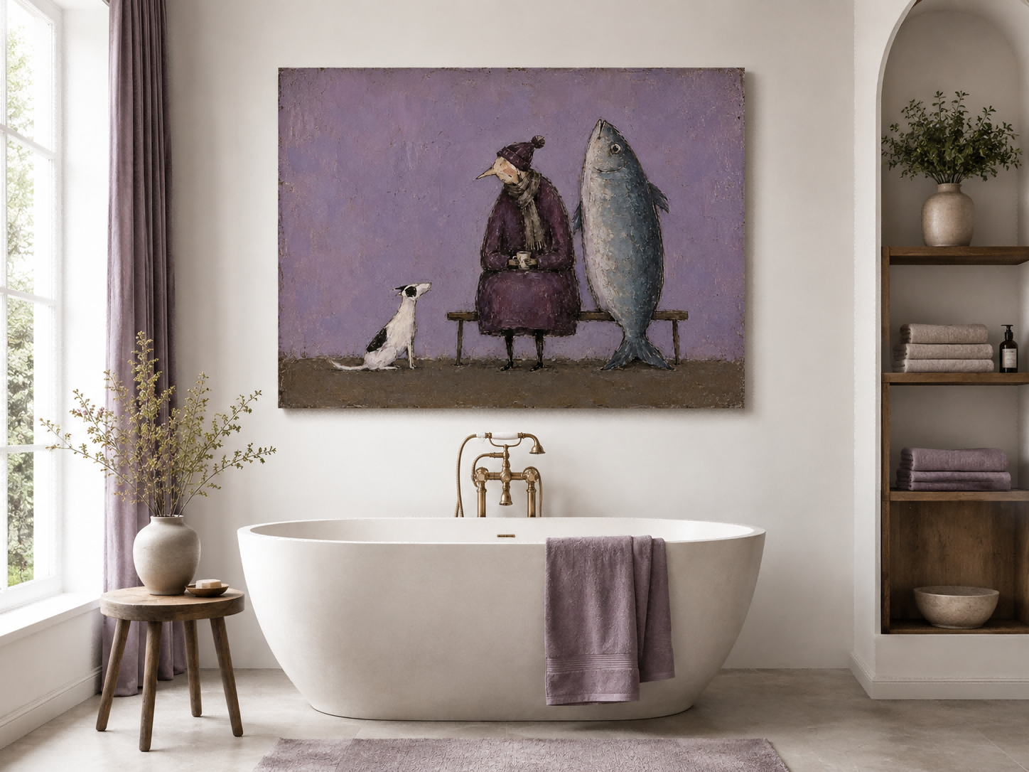 Surreal Modern Folklore Canvas Painting With Textured Finish And Retro Charm