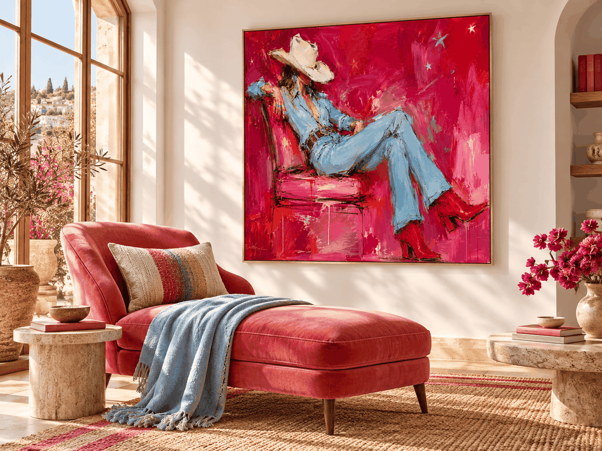 Modern Graffiti Style Original Canvas Painting With Vintage Western Theme And Texture