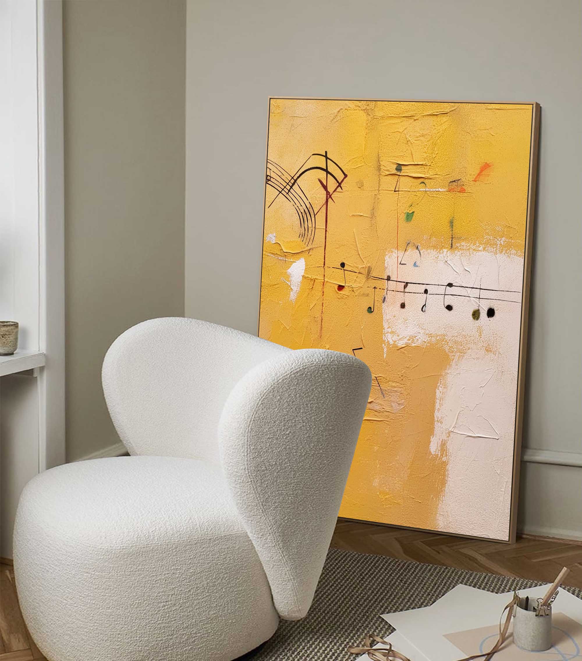 Large Modern Abstract Wall Art Original Oil Painting Canvas warm Yellow Oil Painting for Home Decor