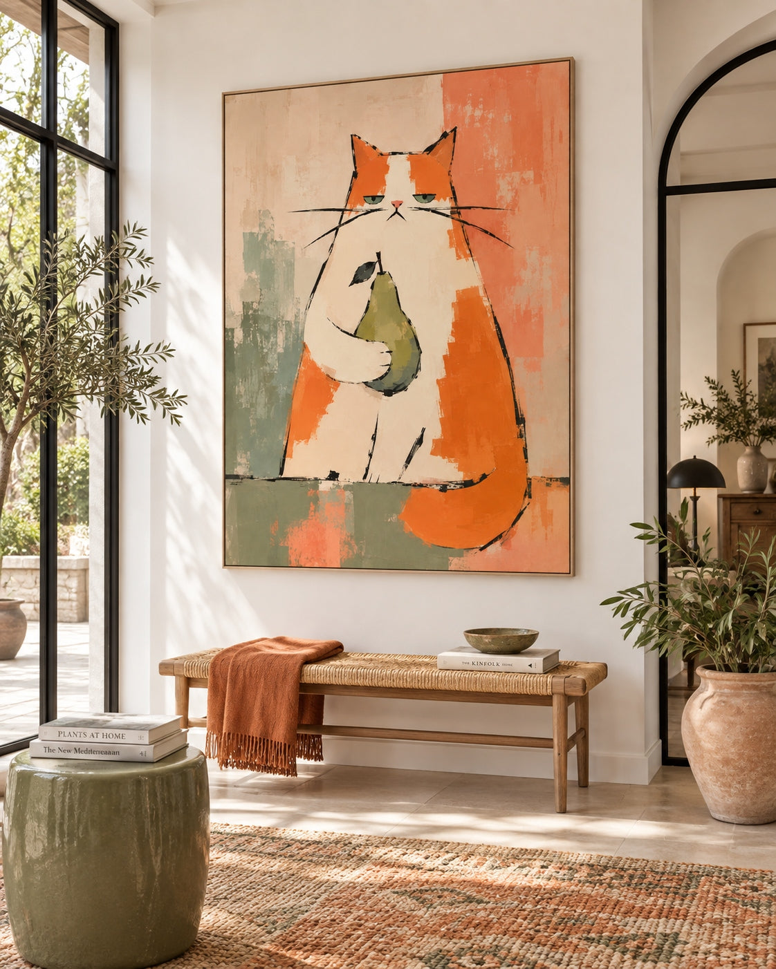 Minimalist Retro Cat Portrait Warm Tone Abstract Hand-Painted Art