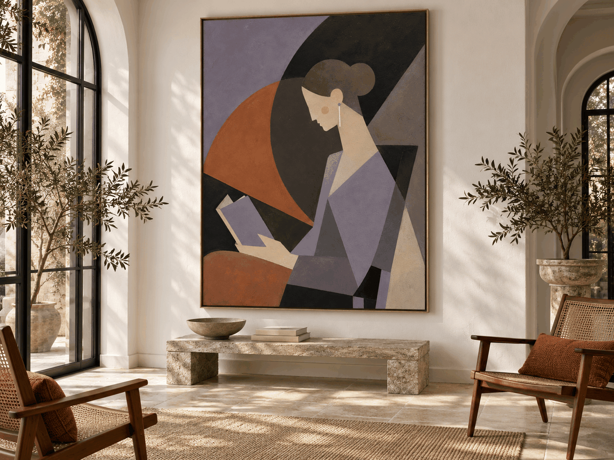 Abstract Cubist Style Painting Of A Woman In Quiet Contemplation Original Art
