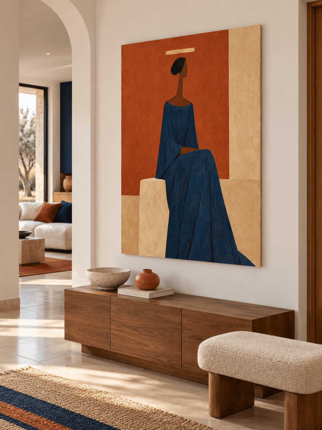 Wabi-Sabi Geometric Art Hand-Painted Canvas With Texture