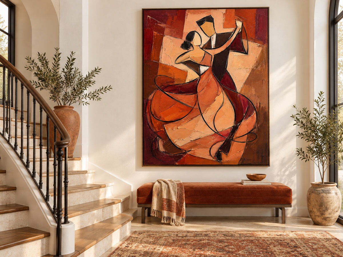 Cubist Style Geometric Abstract Art With Textured Brushwork