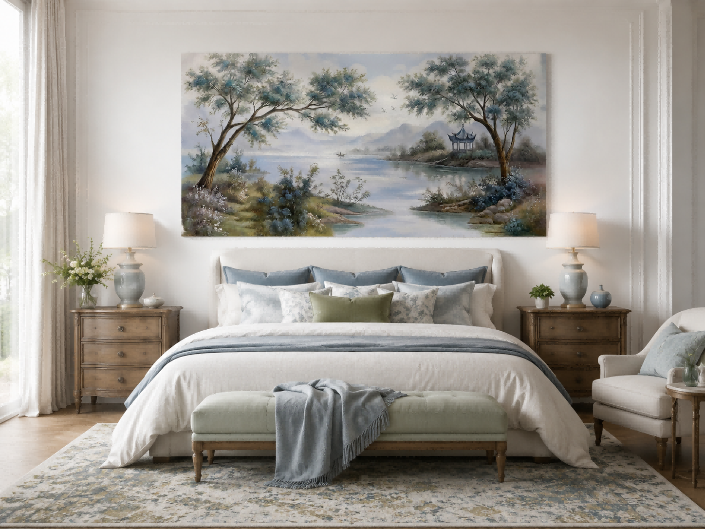 Serene River View Canvas Art With Mountains And Trees For Modern Home