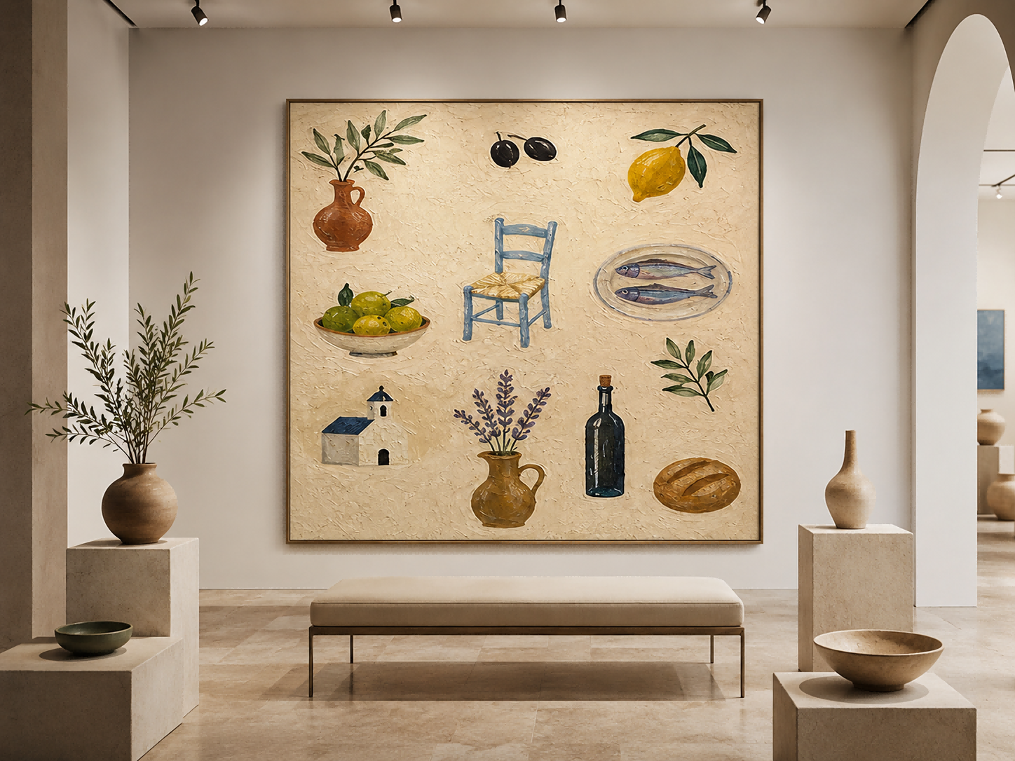 Greek Island Style Living Room Art Blue Chair And Lavender Square Painting