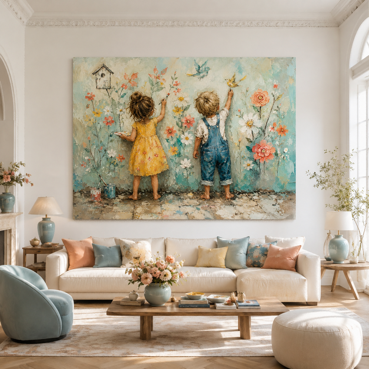 Heartwarming Original Oil Painting Of Children Creating Memories
